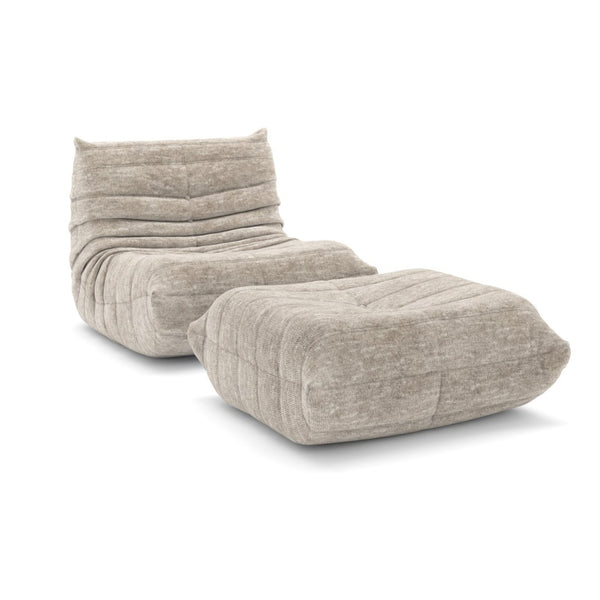 Beige armless accent chair with matching ottoman by Brassex, stylish and comfortable seating for living room decor.