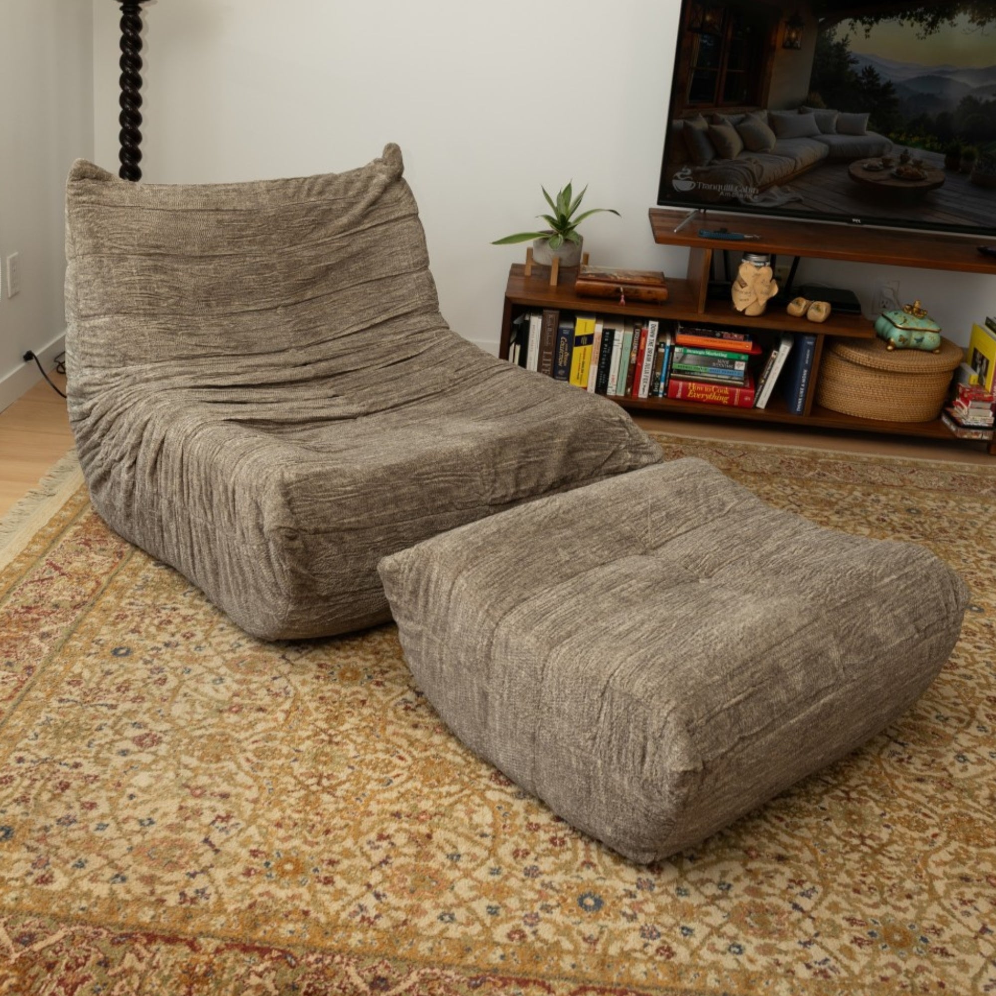 Armless Chair & Ottoman in Taupe 40716