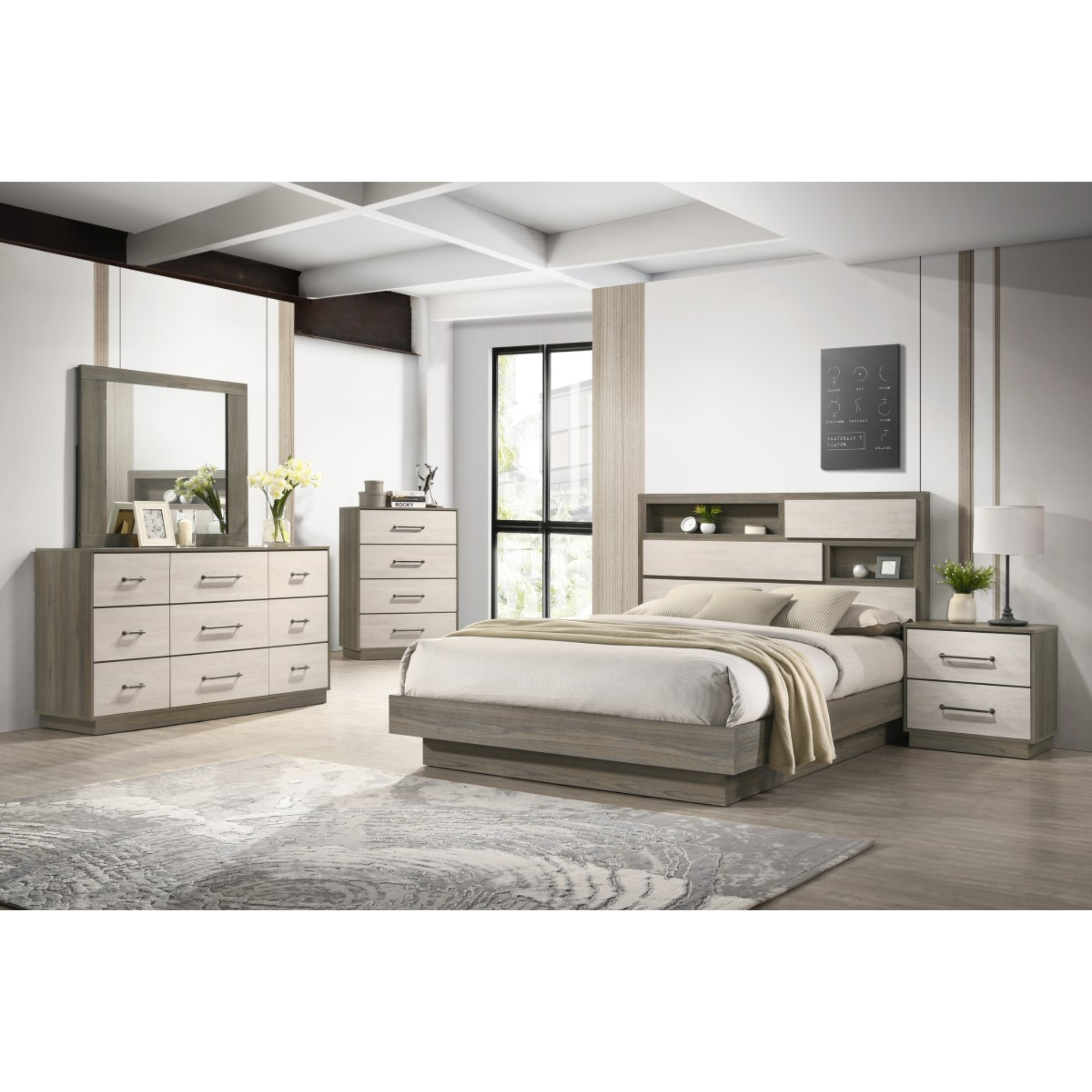 Queen 8PC Bedroom Set in Natural/White Wash 40822.