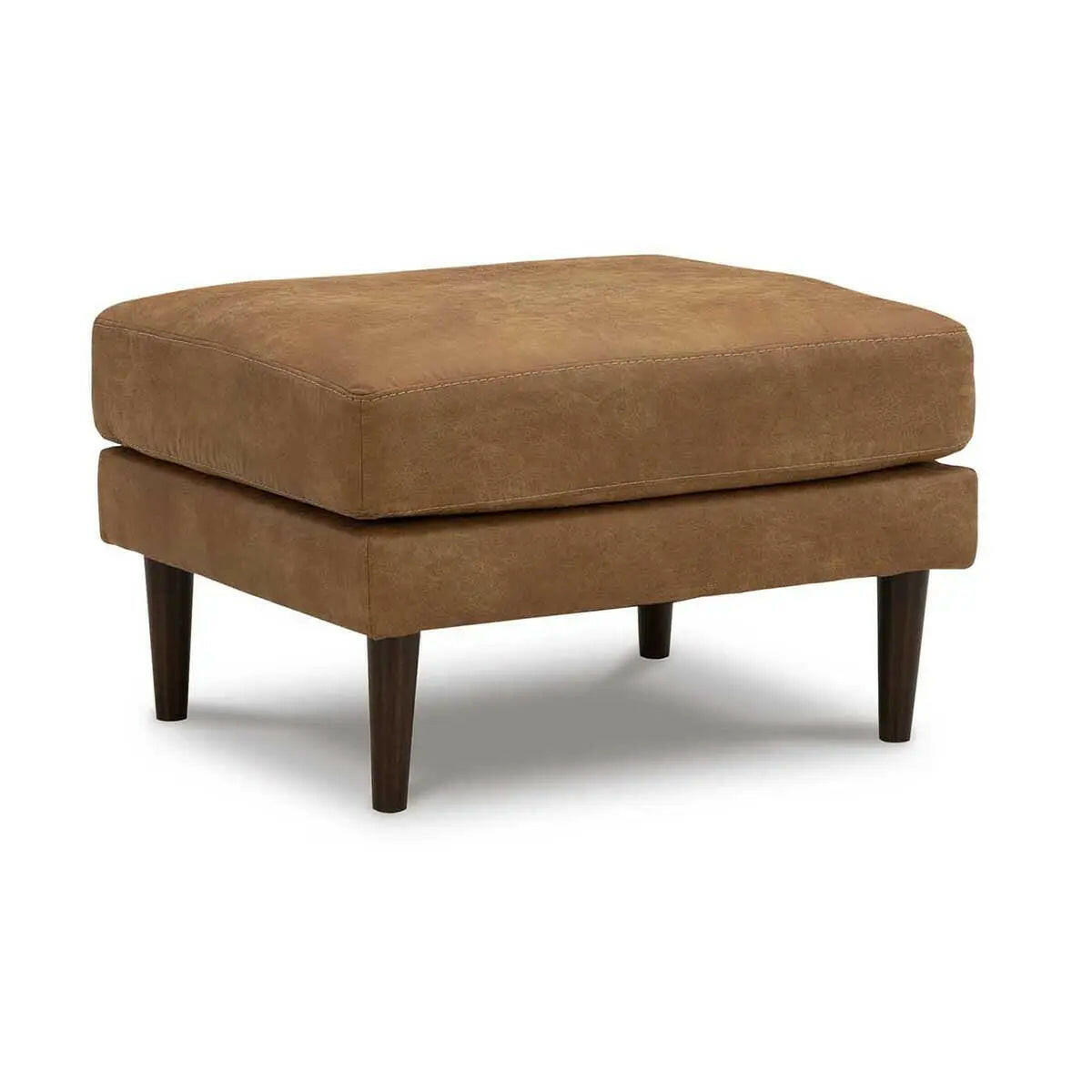 Ashley Telora caramel ottoman from Signature Design by Ashley, showing a plush upholstered bench with wooden legs.