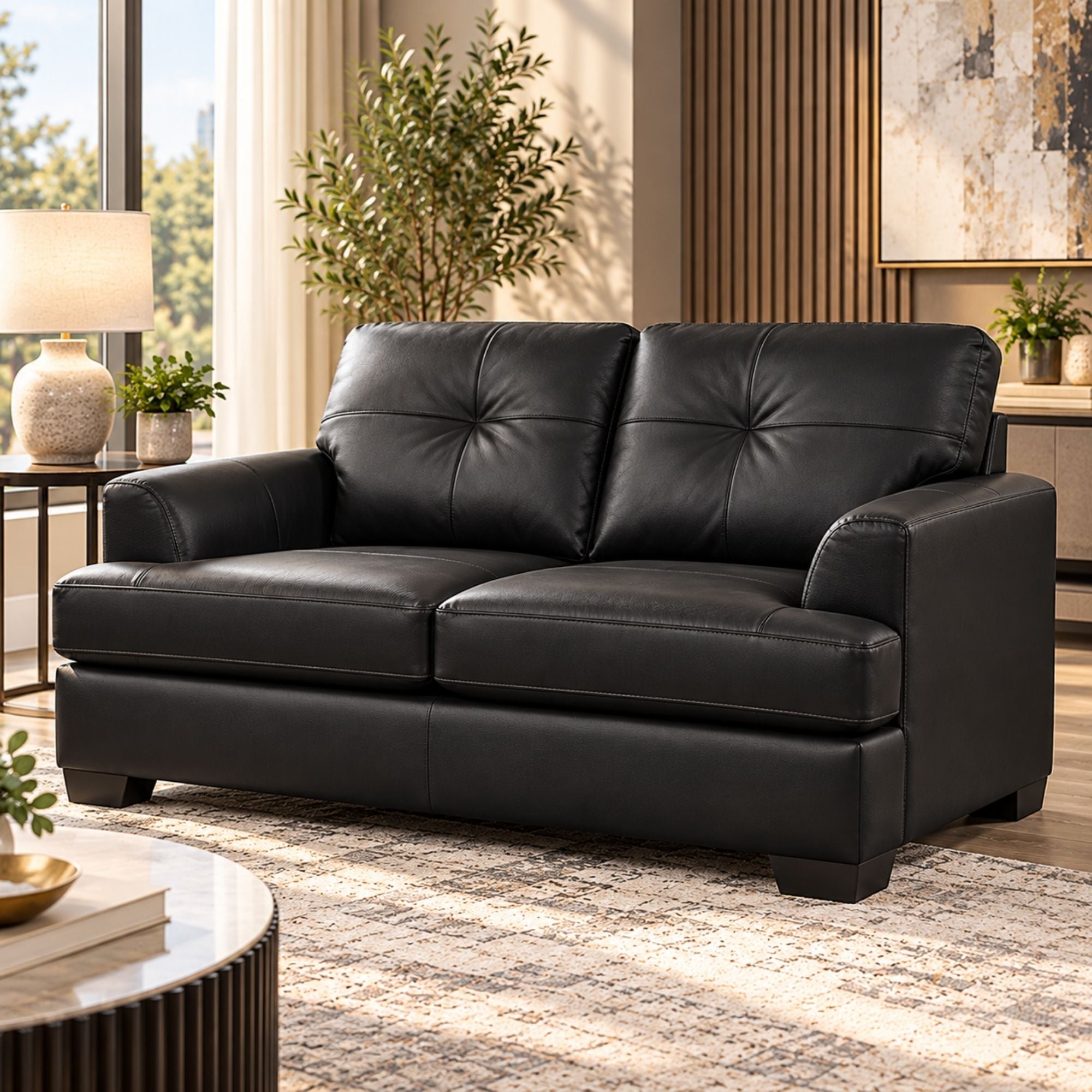 Canadian-made Wilson Leather Loveseat in Black