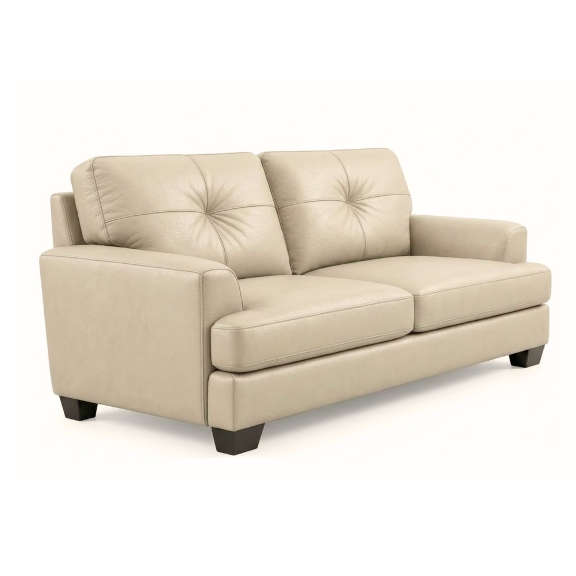 Canadian-made Wilson Leather Sofa Set in beige, featuring plush cushions and sleek design from Sofa by Fancy.