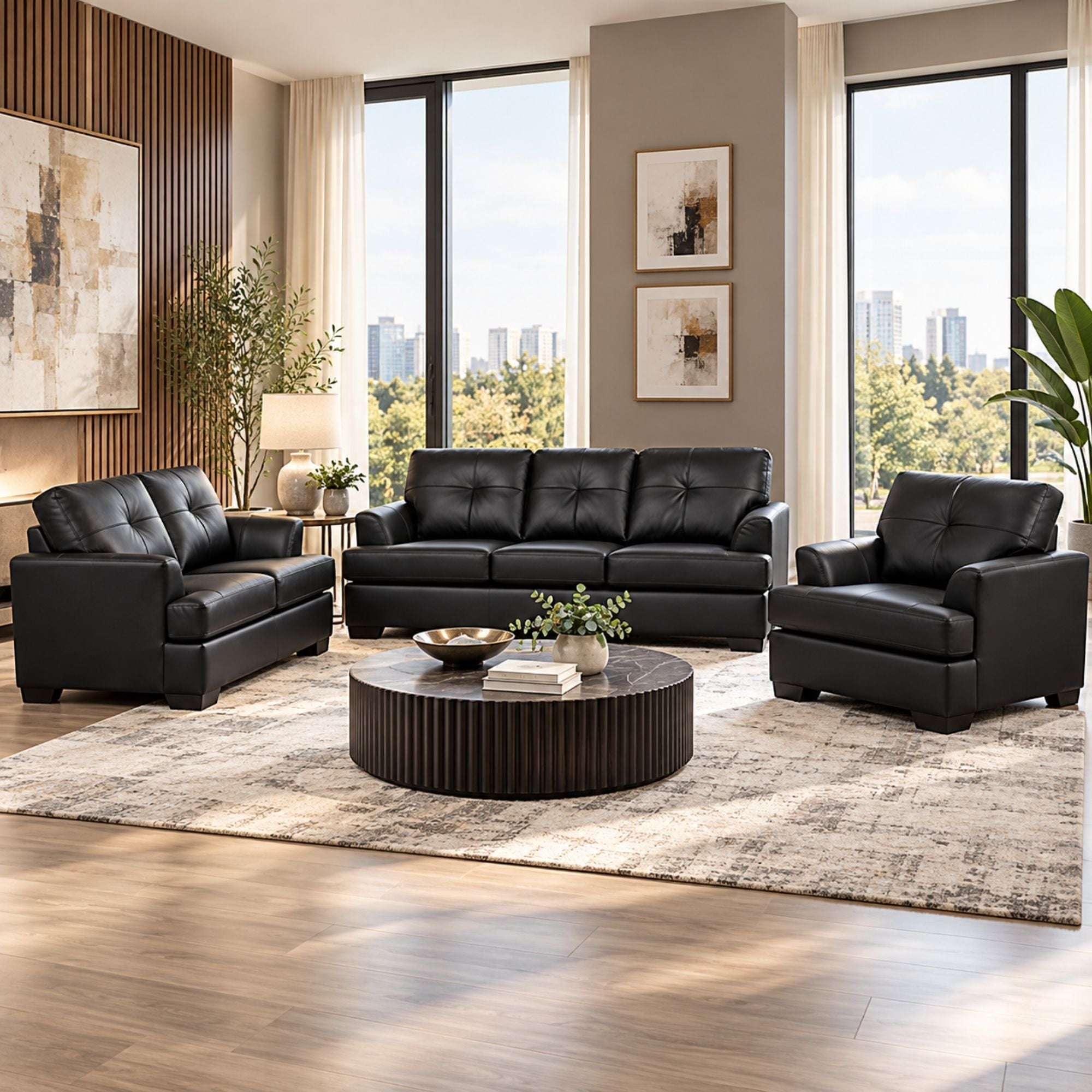 Canadian-made Wilson Leather Sofa Set in Black
