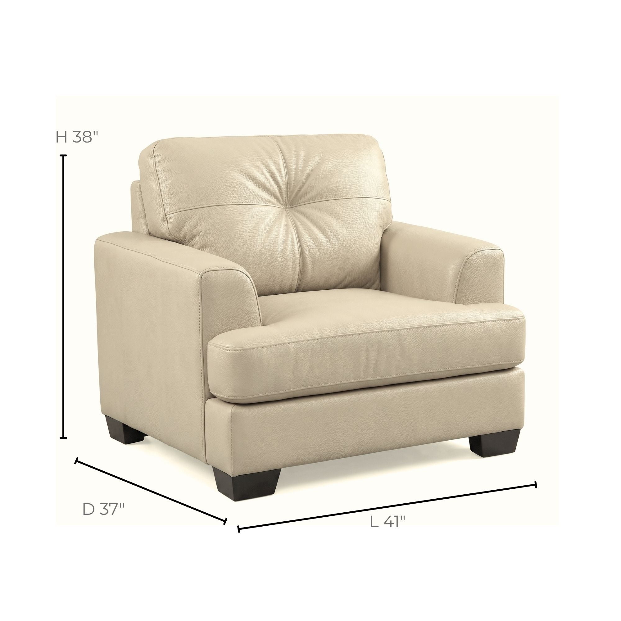 Canadian-made Wilson Leather Accent Chair by Sofa by Fancy in beige with plush upholstery and sleek design.