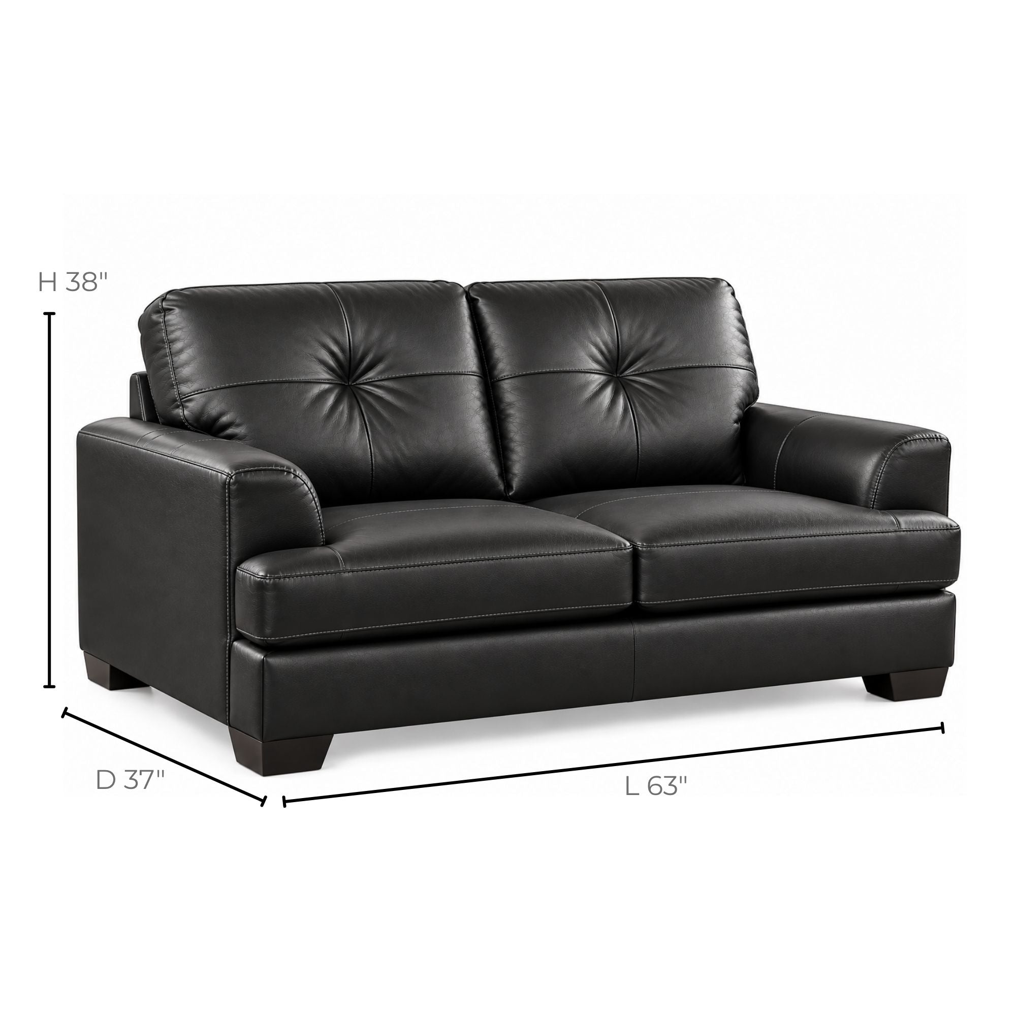 Canadian-made Wilson Leather Loveseat in Black