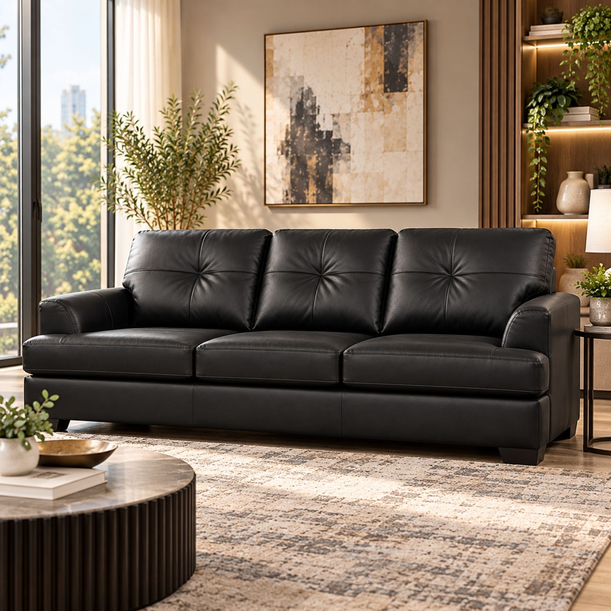 Canadian-made Wilson Leather Sofa in Black