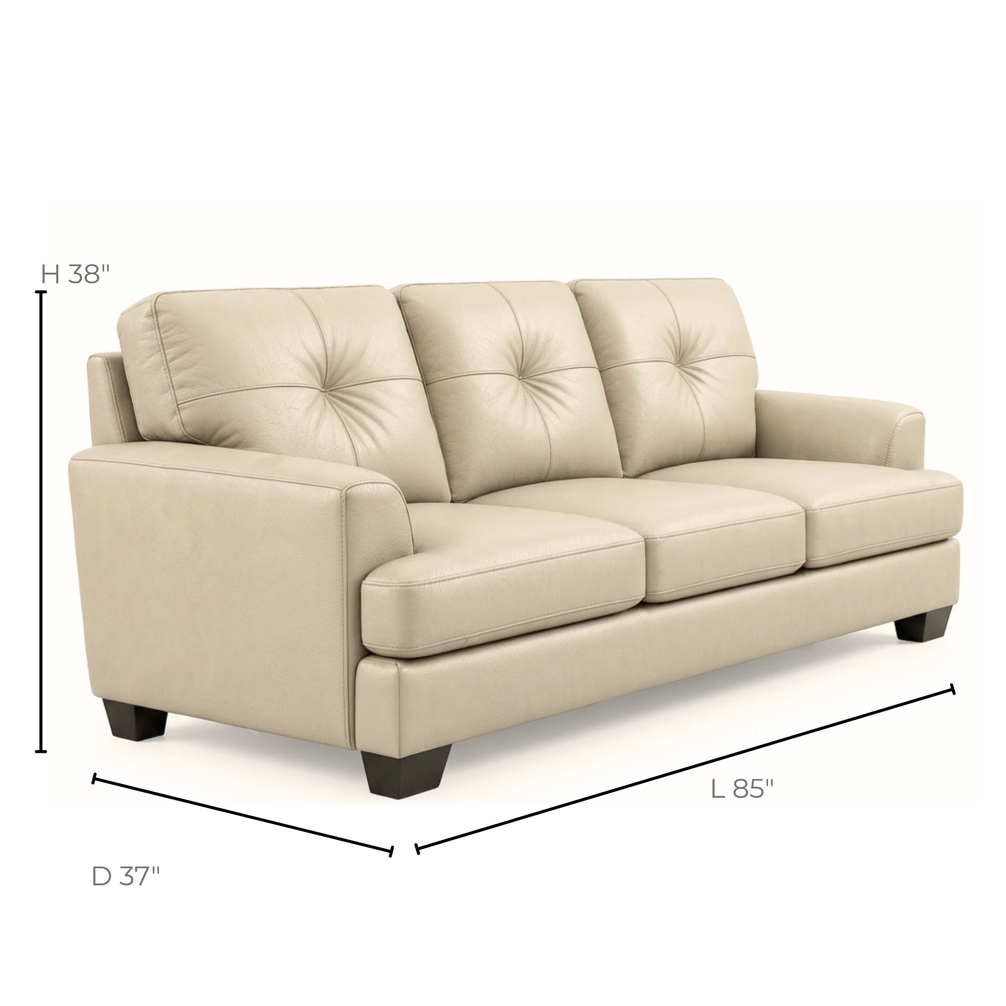 Canadian-made Wilson Leather Sofa by Fancy in beige, featuring plush cushions and a modern design for comfortable living spaces.
