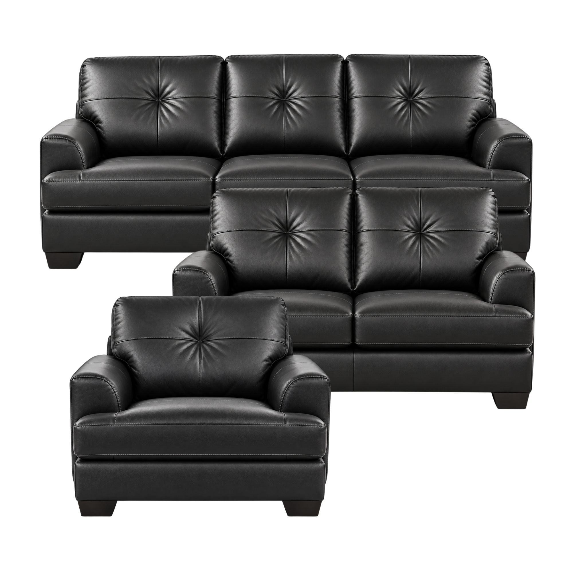 Canadian-made Wilson Leather Sofa Set in Black