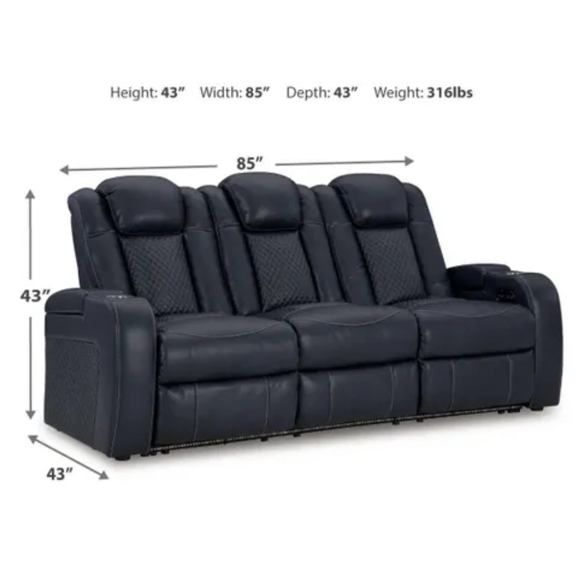 Fyne-Dyme Power Reclining Sofa with Adjustable Headrest Sapphire
