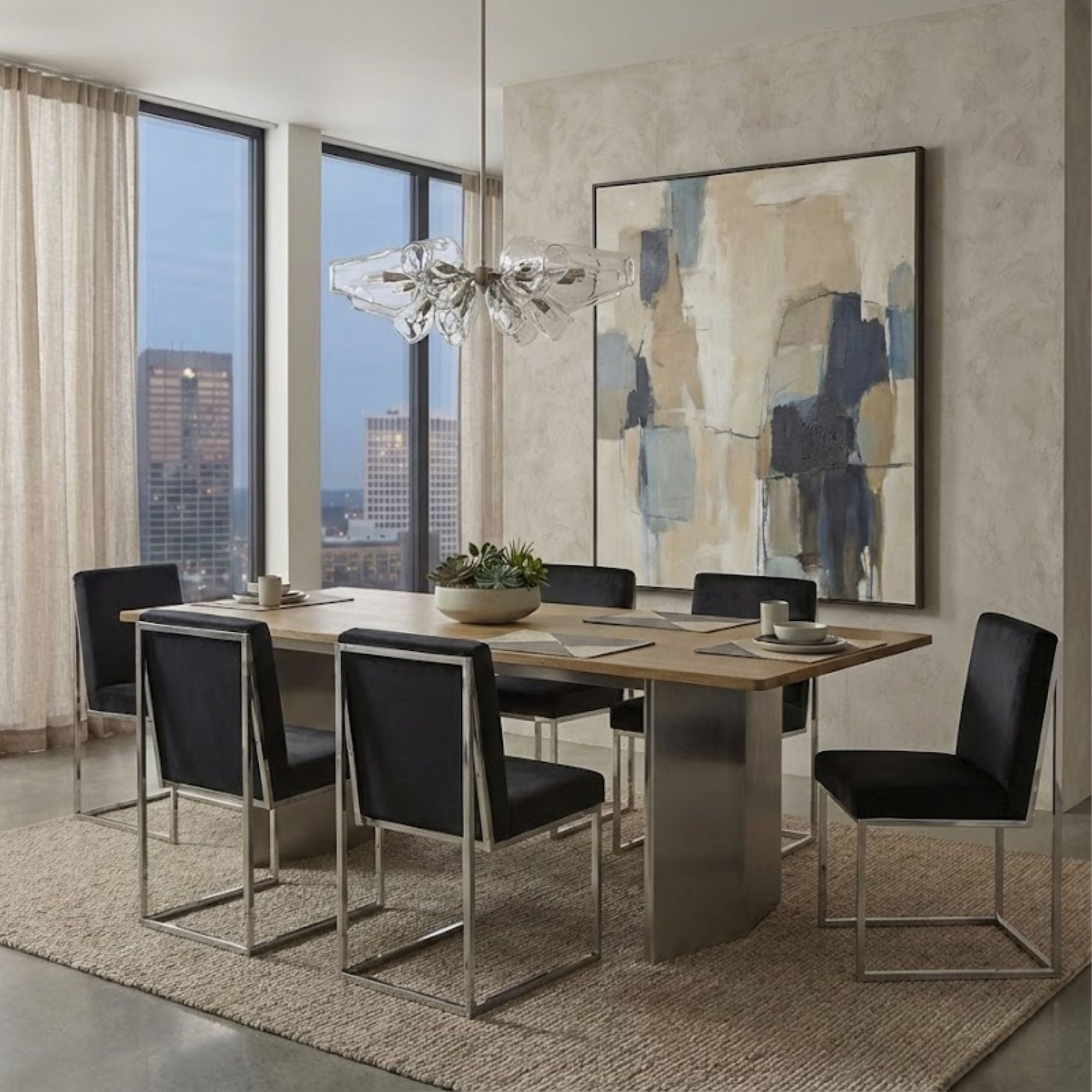 Booker Dining Table in Oak/Matte Chrome