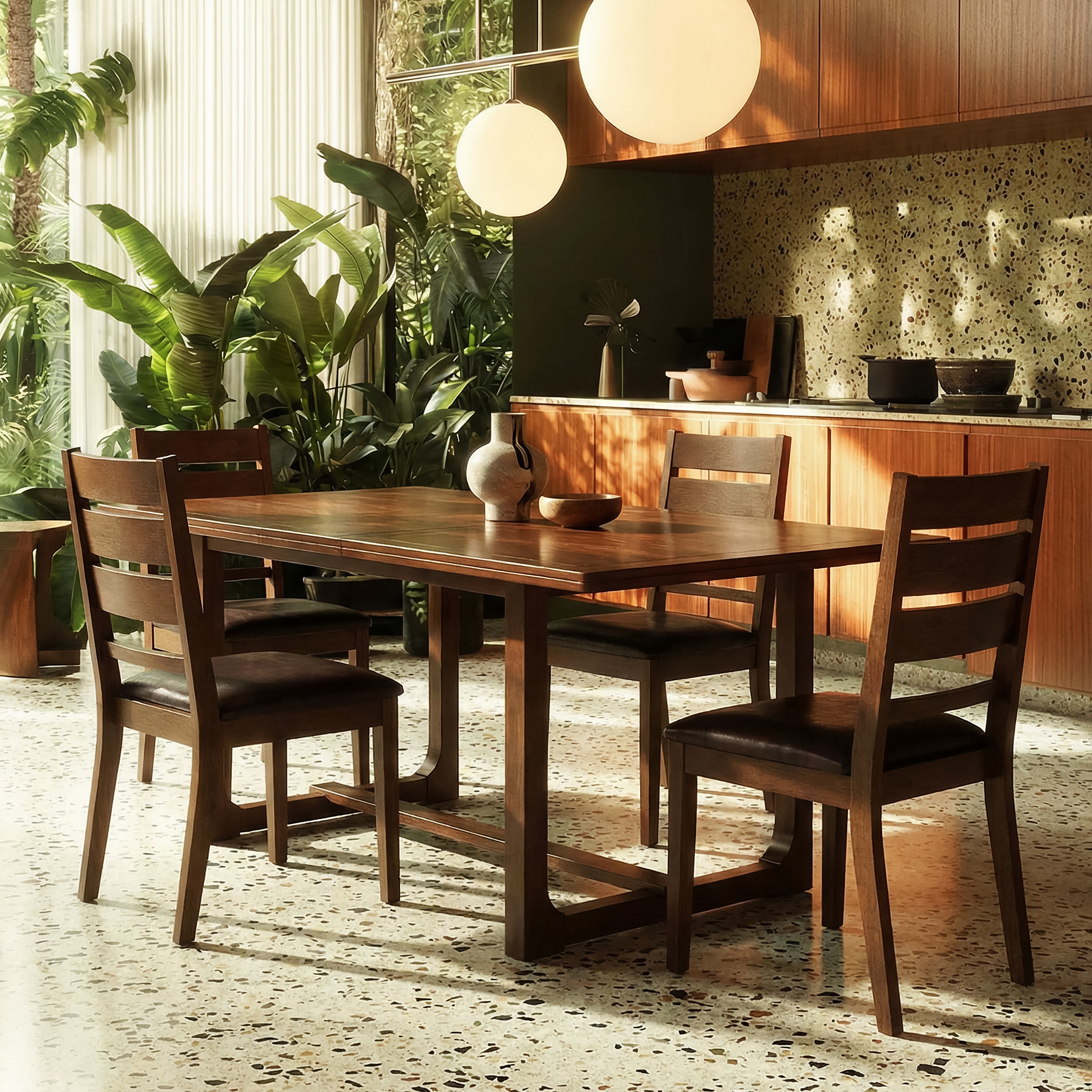 Westbrook 5-Piece Extendable Dining Set in Warm Brown