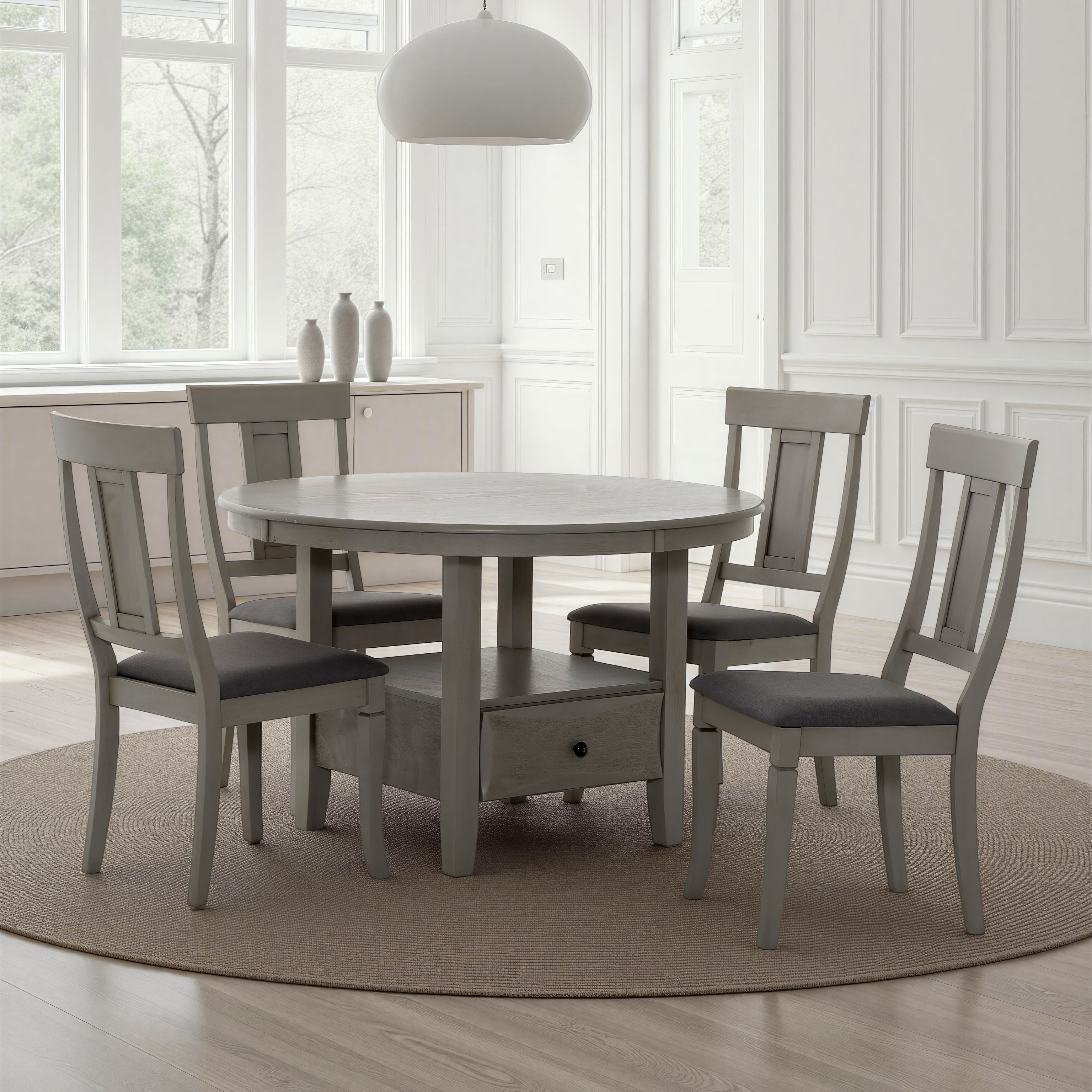 Vista 5-Piece Round Pedestal Dining Set in Grey