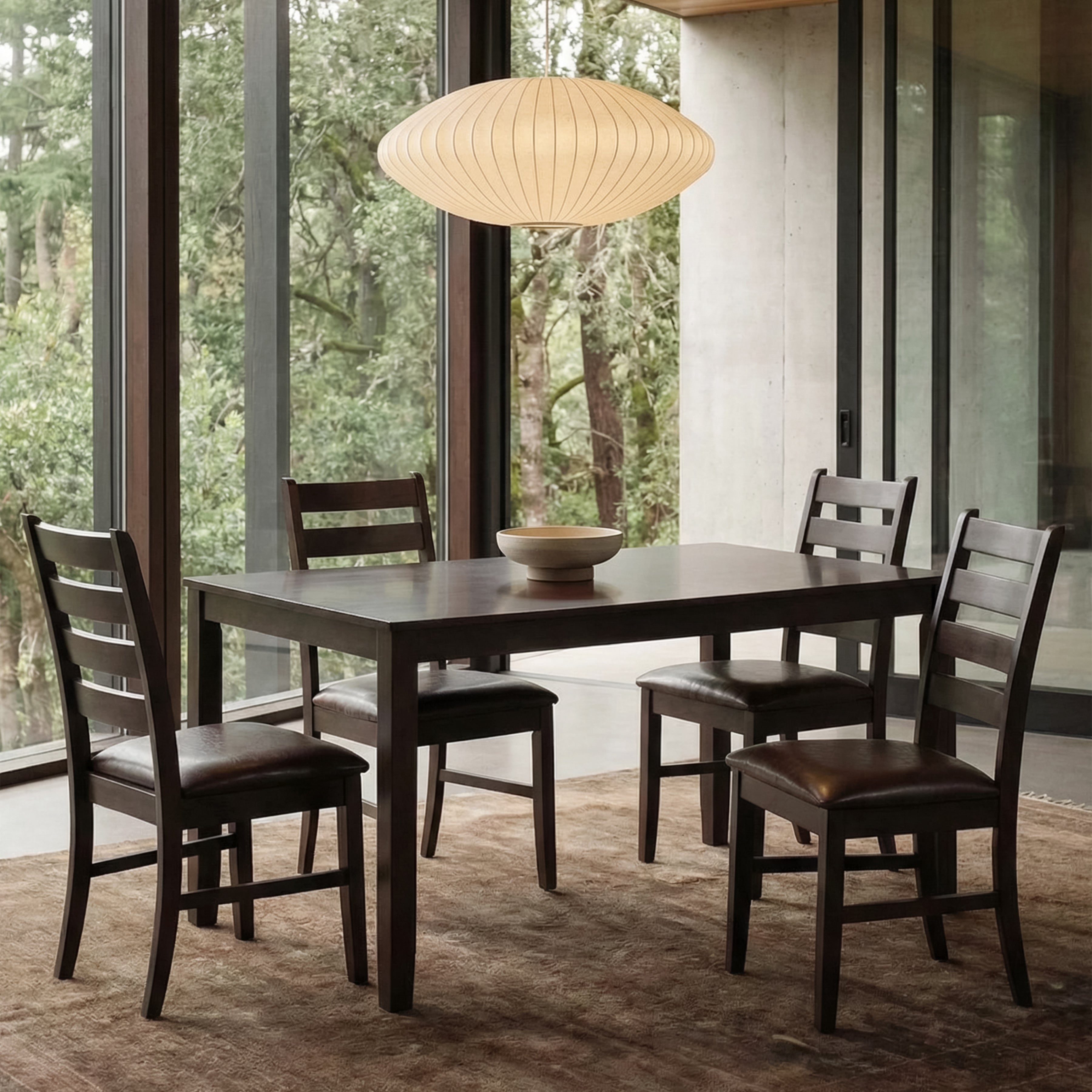 Bramwell 5-Piece Rectangular Dining Set in Dark Brown