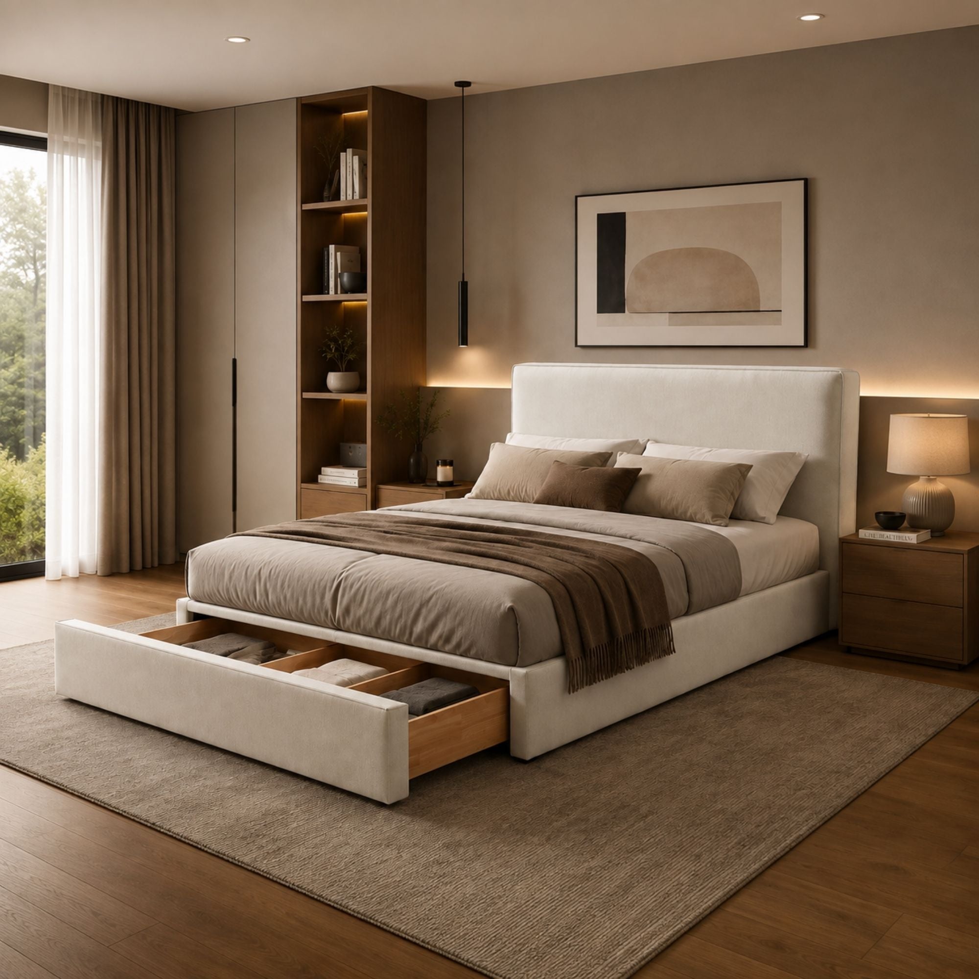 Elara Upholstered Storage Bed Beige