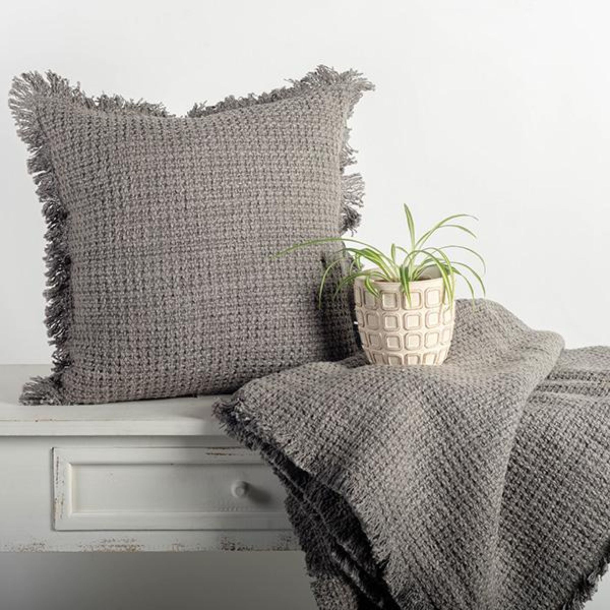 Cotton Throw With Fringe in Grey | CastleUp Experience Centre Online Furniture
