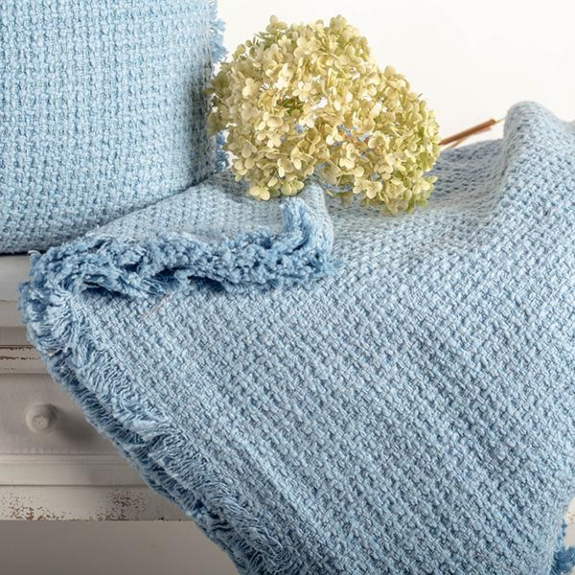 Cotton Throw With Fringe in Blue | CastleUp Experience Centre Online Furniture
