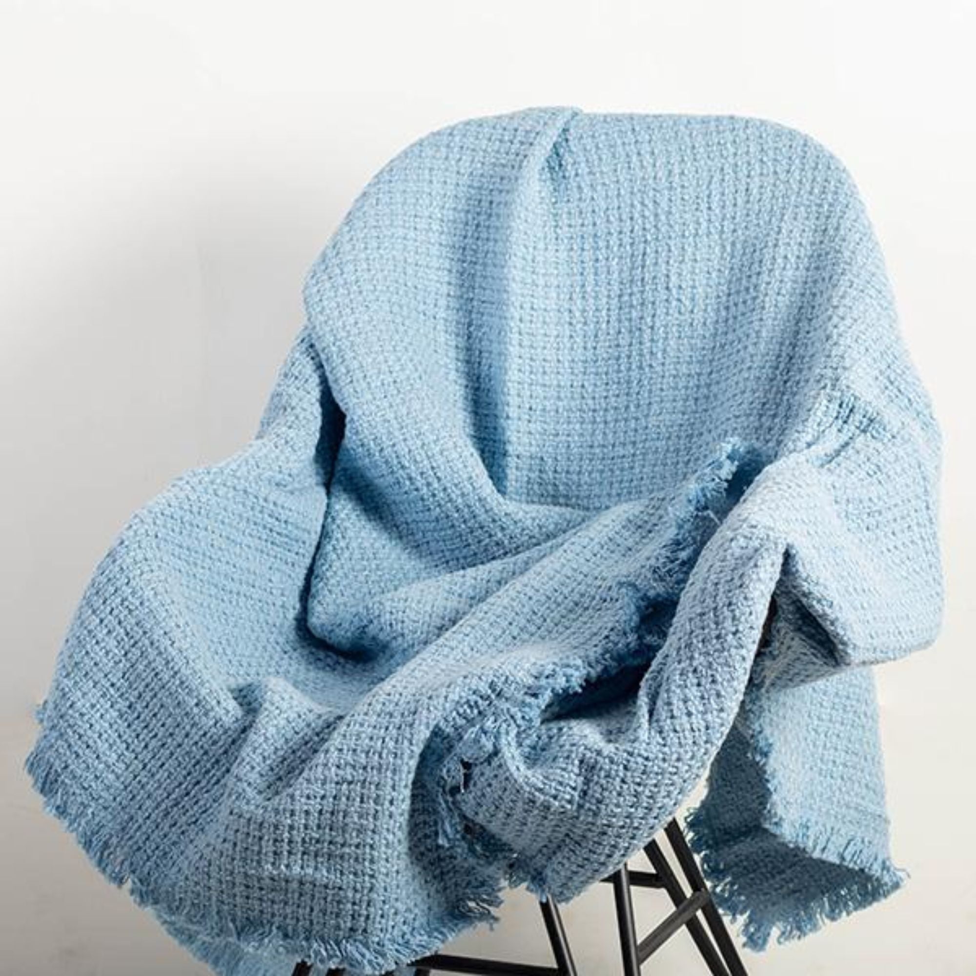 Cotton Throw With Fringe in Blue | CastleUp Experience Centre Online Furniture