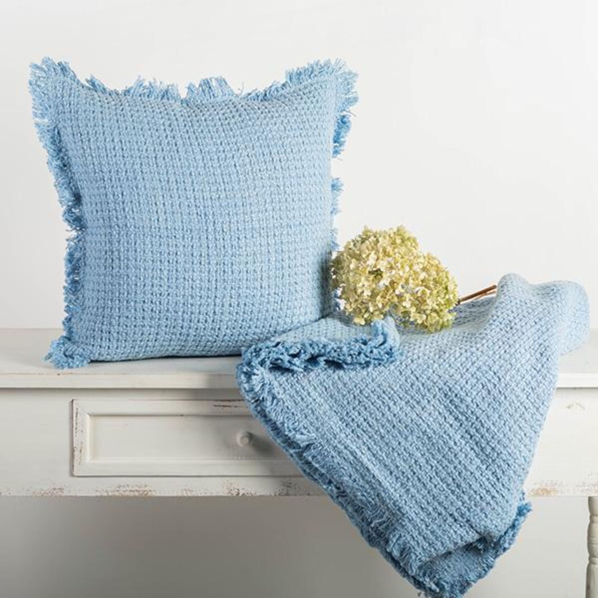 Cotton Throw With Fringe in Blue | CastleUp Experience Centre Online Furniture