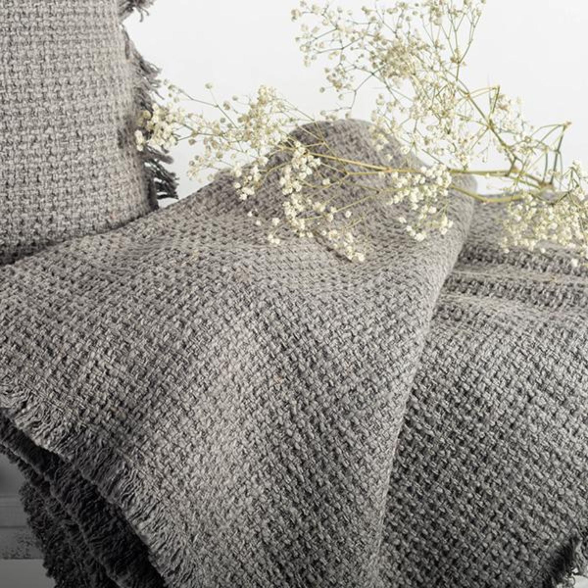 Cotton Throw With Fringe in Grey | CastleUp Experience Centre Online Furniture