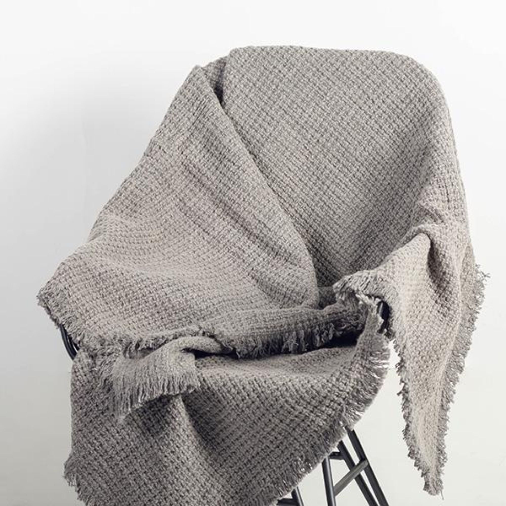 Cotton Throw With Fringe in Grey | CastleUp Experience Centre Online Furniture