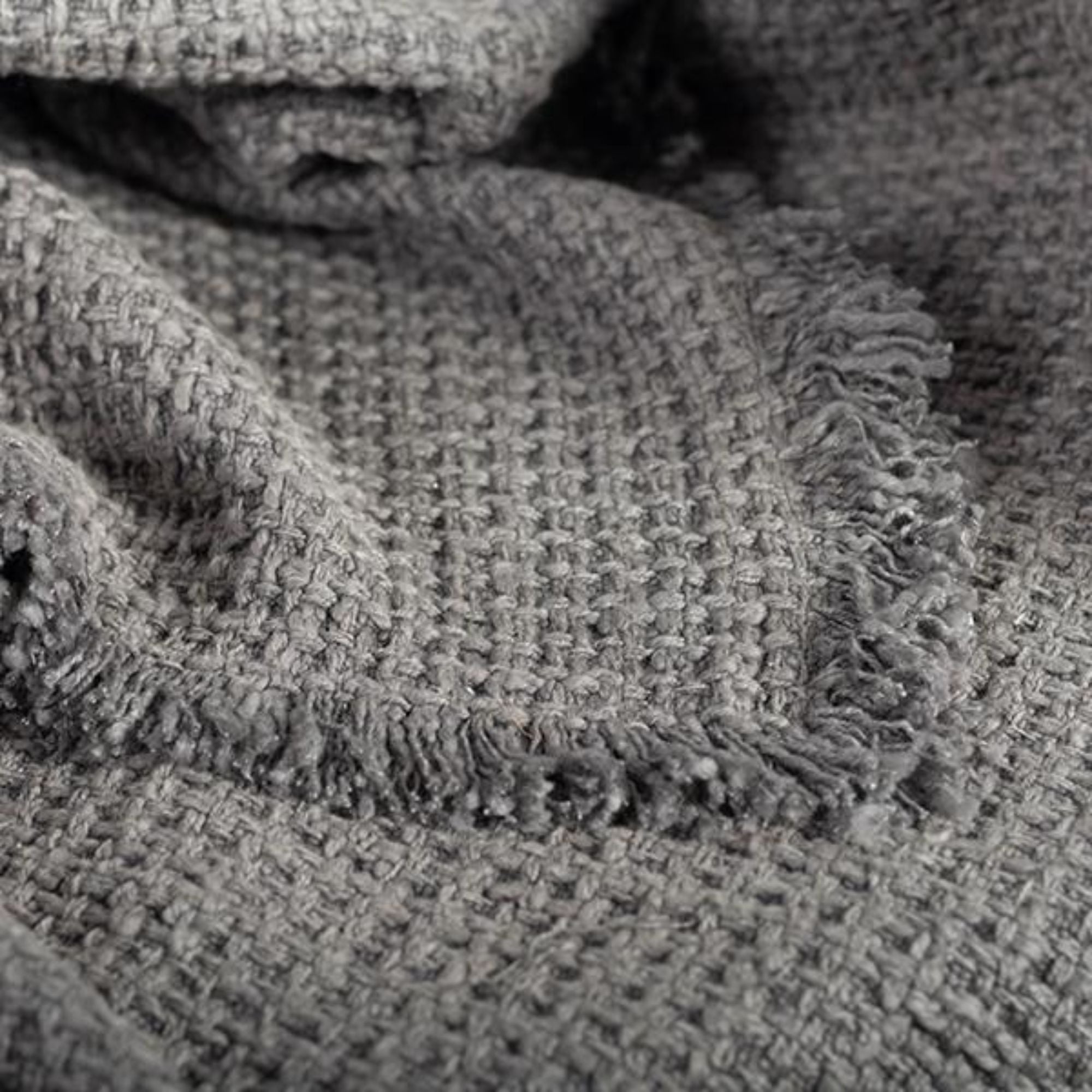 Cotton Throw With Fringe in Grey | CastleUp Experience Centre Online Furniture