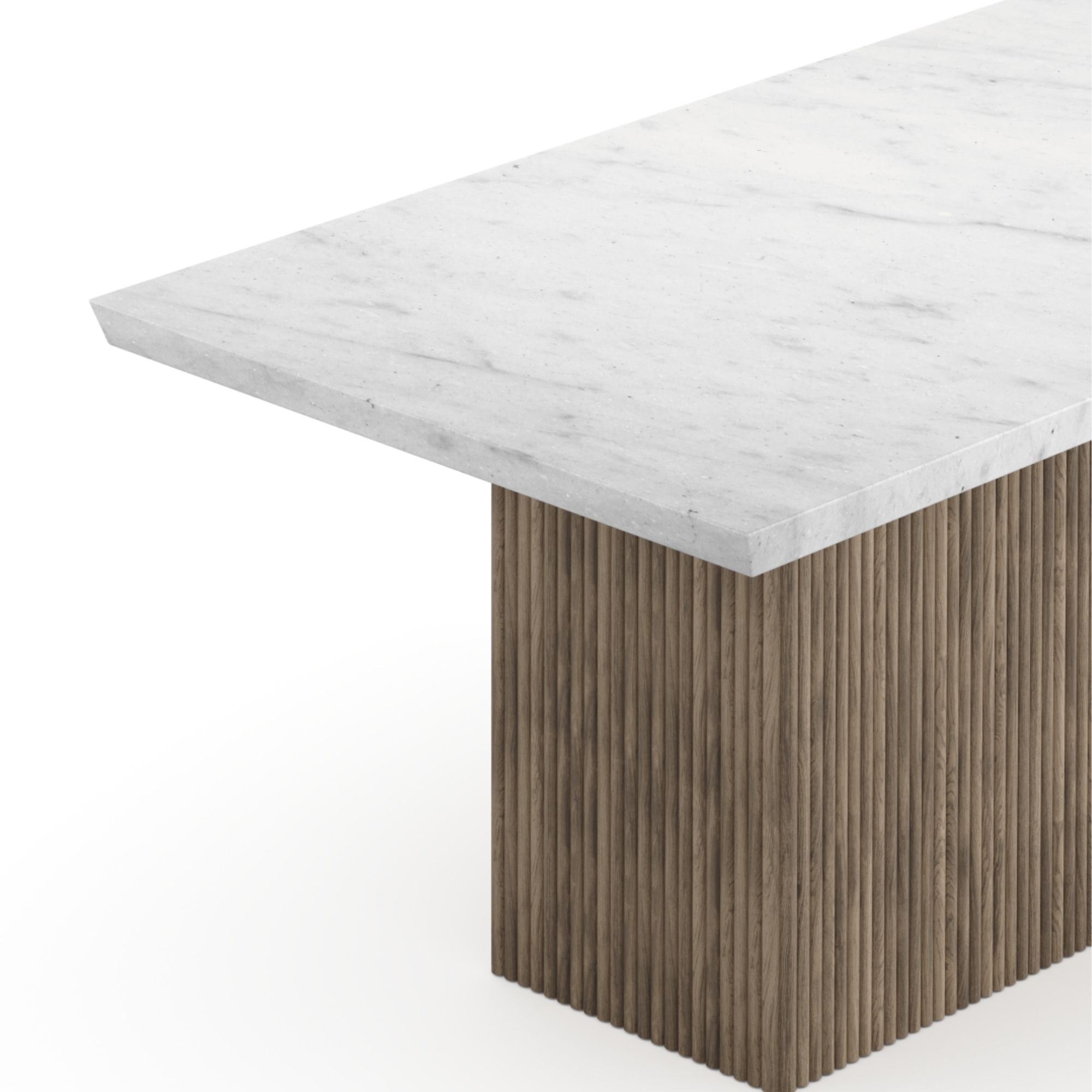 Brassex Messa Rectangle Marble Dining Table in grey wash with sleek modern design and sturdy wooden legs.