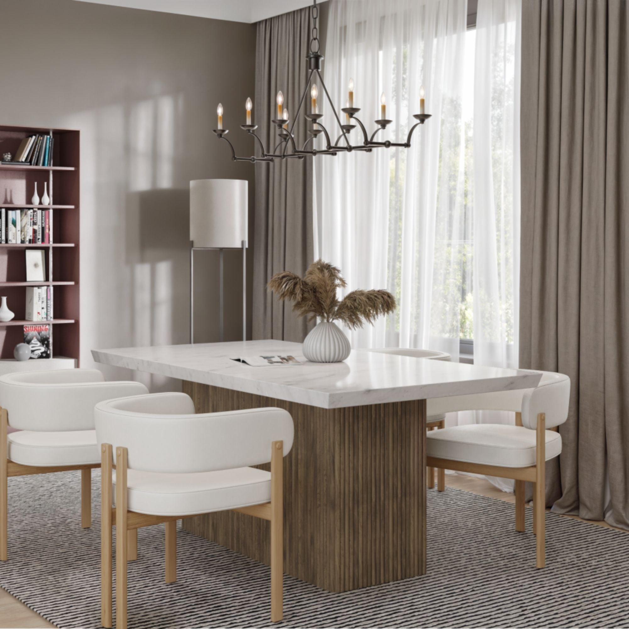 Brassex Messa rectangle marble dining table with grey wash finish, showcasing a modern and elegant design for dining rooms.
