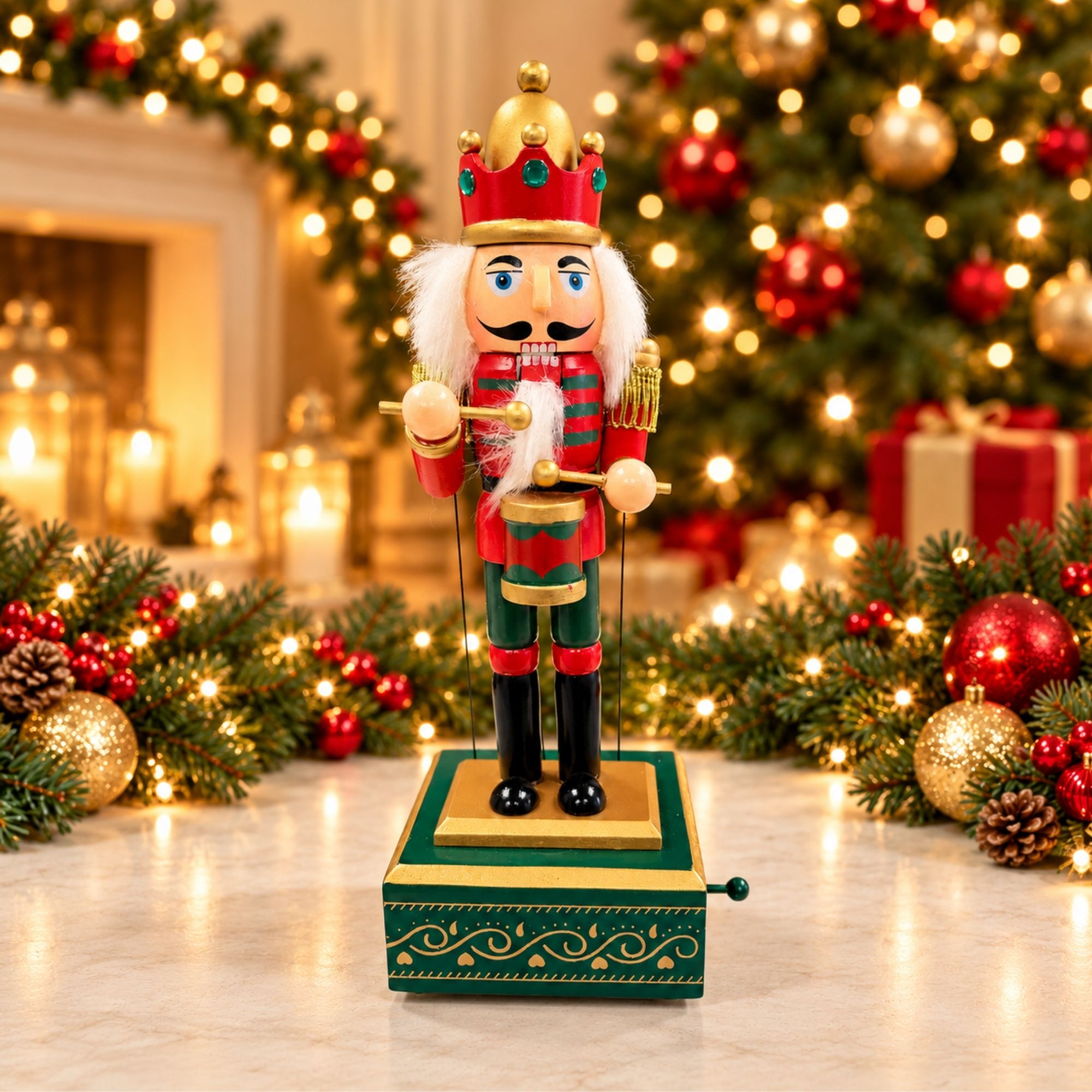 Christmas Drummer Nutcracker Music Box in Red