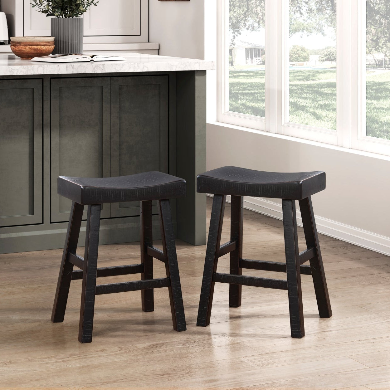 MAZ Caspian Collection black counter height dining set with four chairs and table, modern design for casual dining spaces.