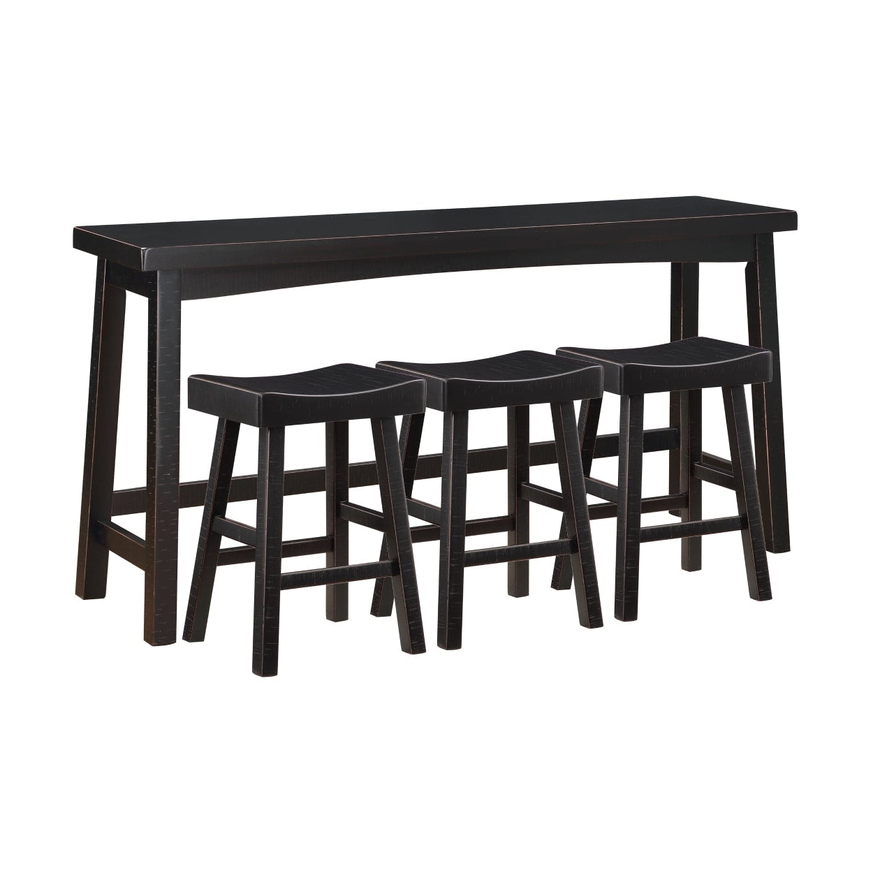Black MAZ Caspian Collection counter height dining set with four chairs and a table, featuring modern design and sleek finish.