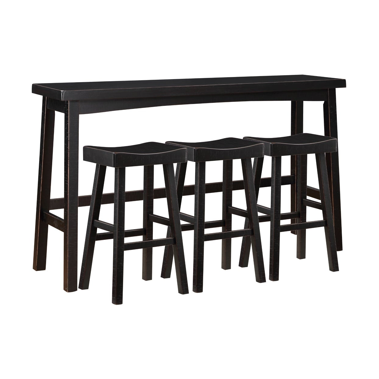 Caspian Collection pub height dining set in black by MAZ, includes table and matching bar stools with modern design