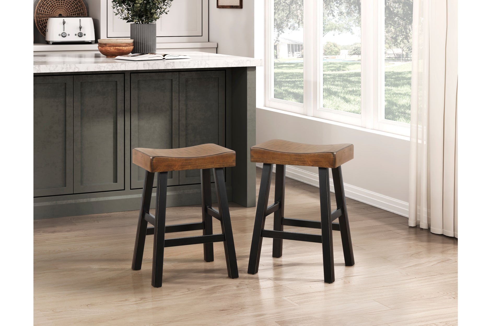 MAZ Caspian Collection black and brown counter height dining set with matching stools, featuring sleek wooden finish and modern design.