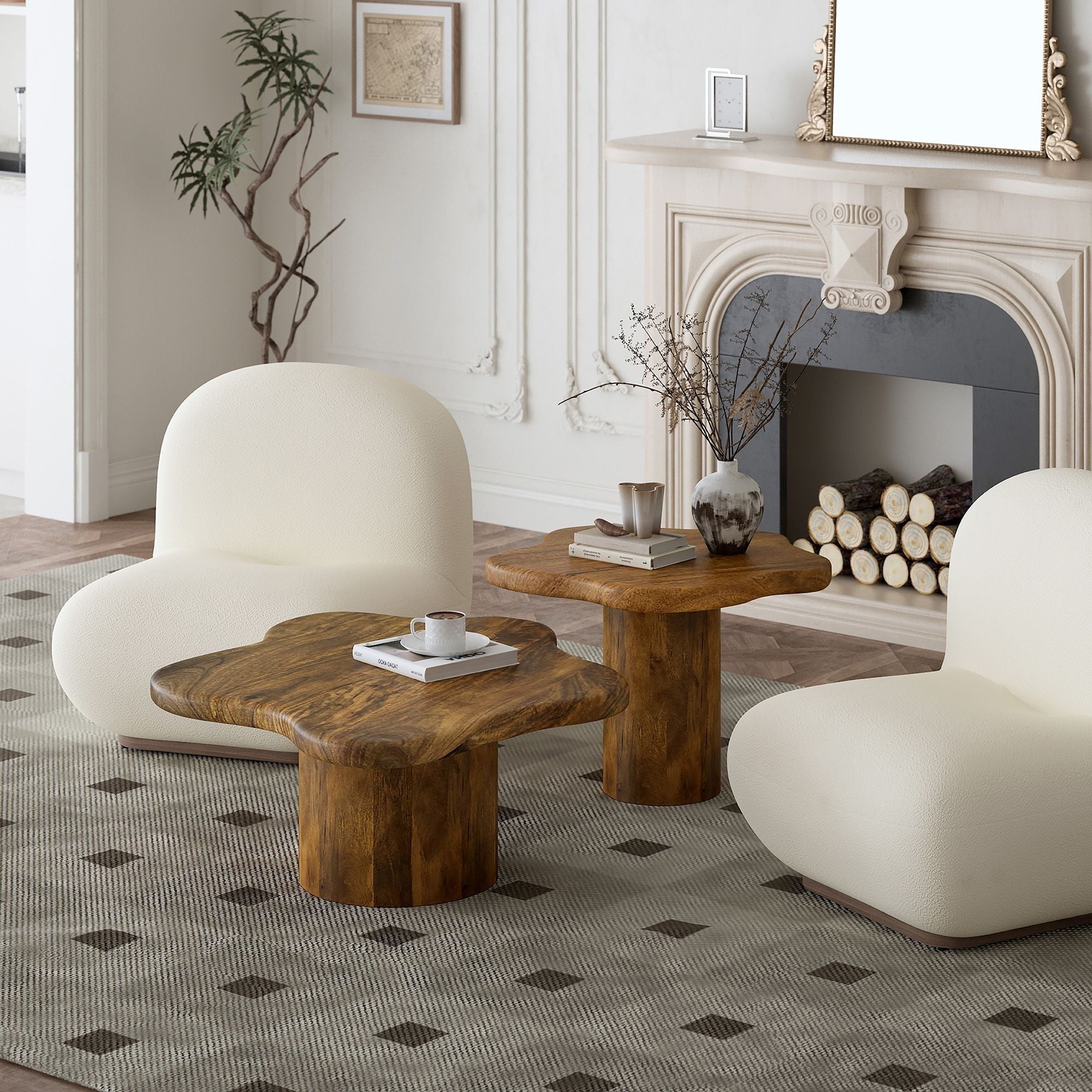 Ensemble de 2 tables basses rondes Adira en or antique et noir