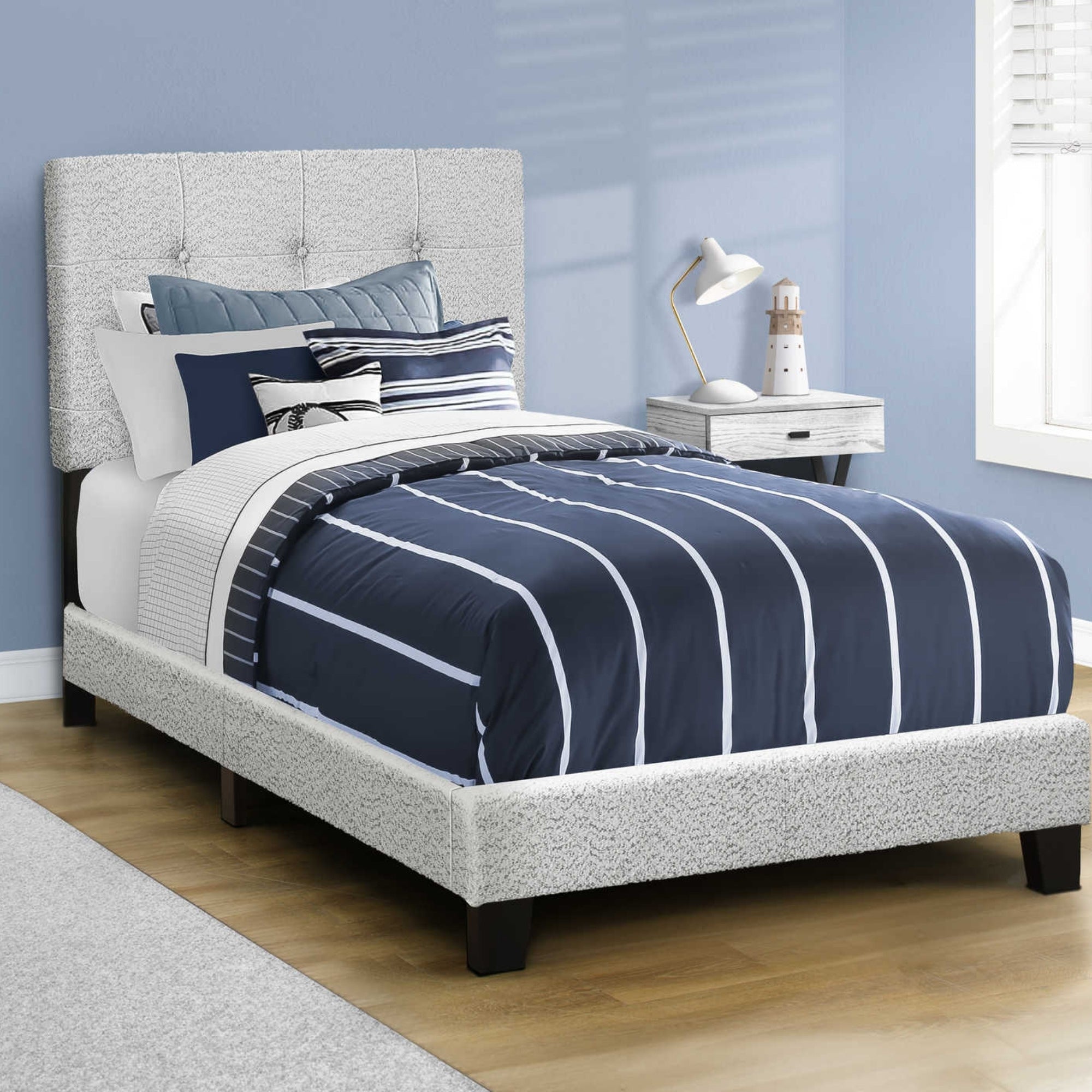 Light Grey Bouclé Tufted Twin Bed Frame