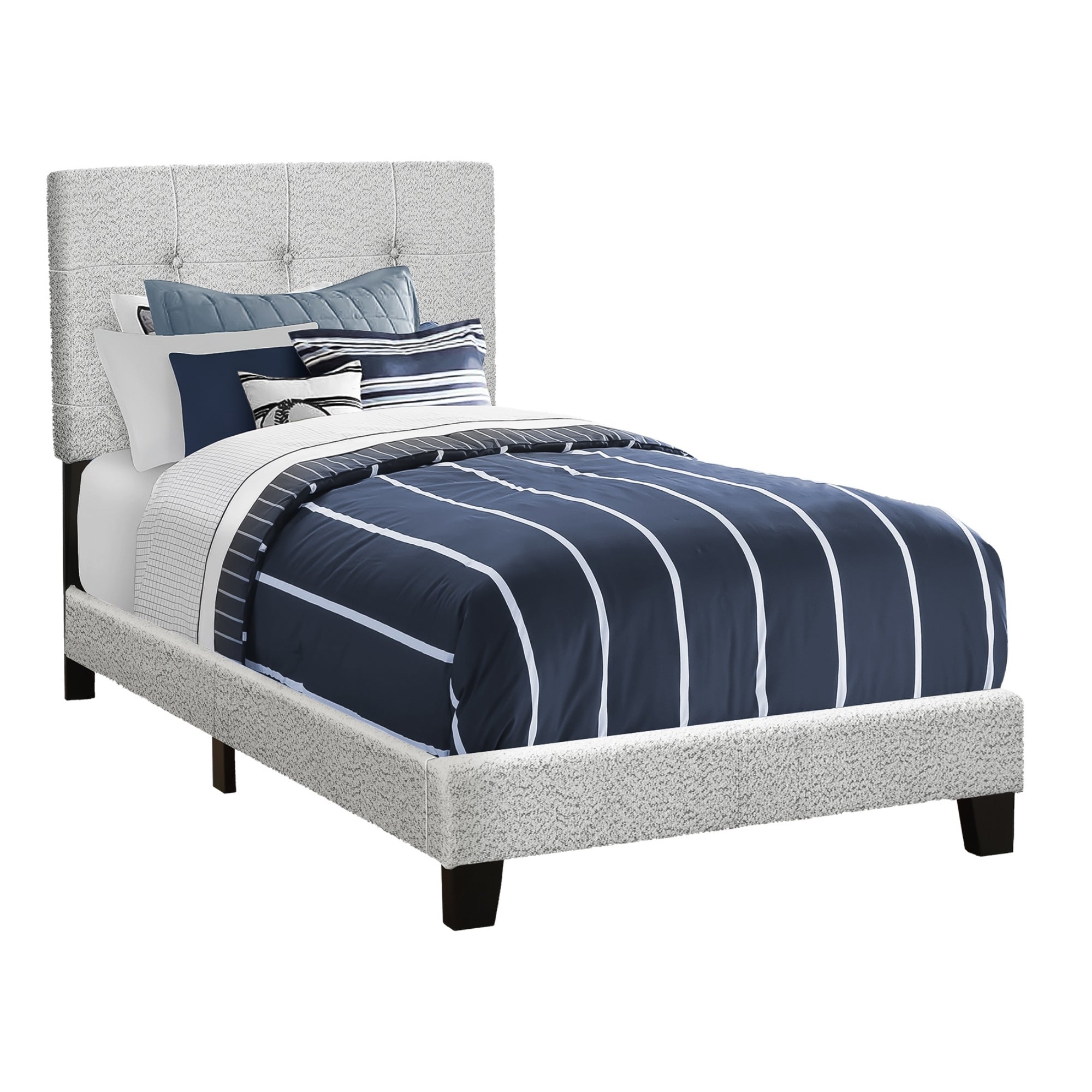 Light Grey Bouclé Tufted Twin Bed Frame