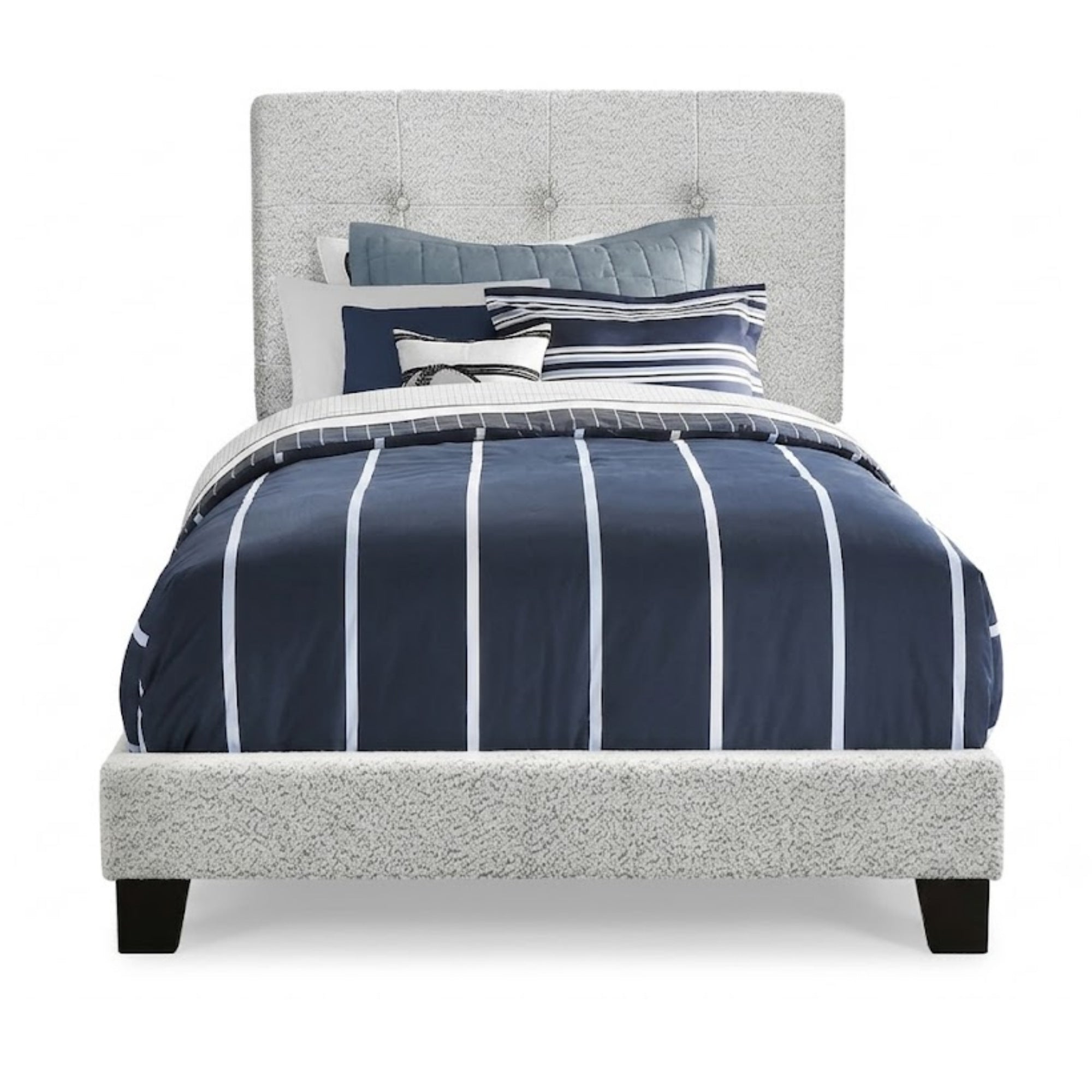 Light Grey Bouclé Tufted Twin Bed Frame