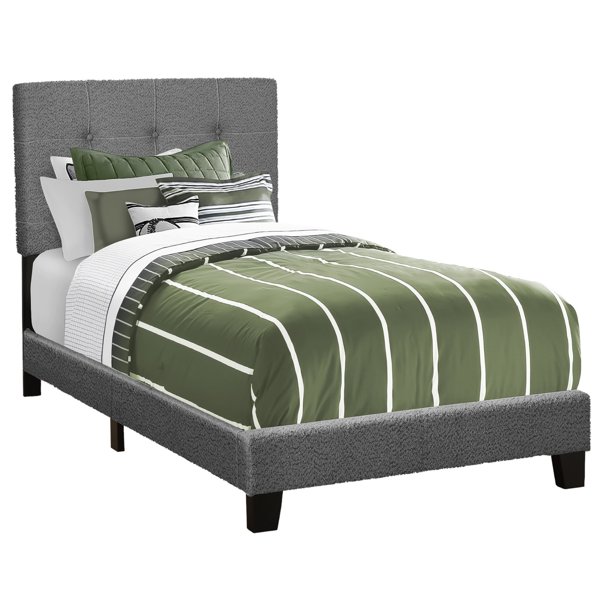 Grey Bouclé Tufted Twin Bed Frame