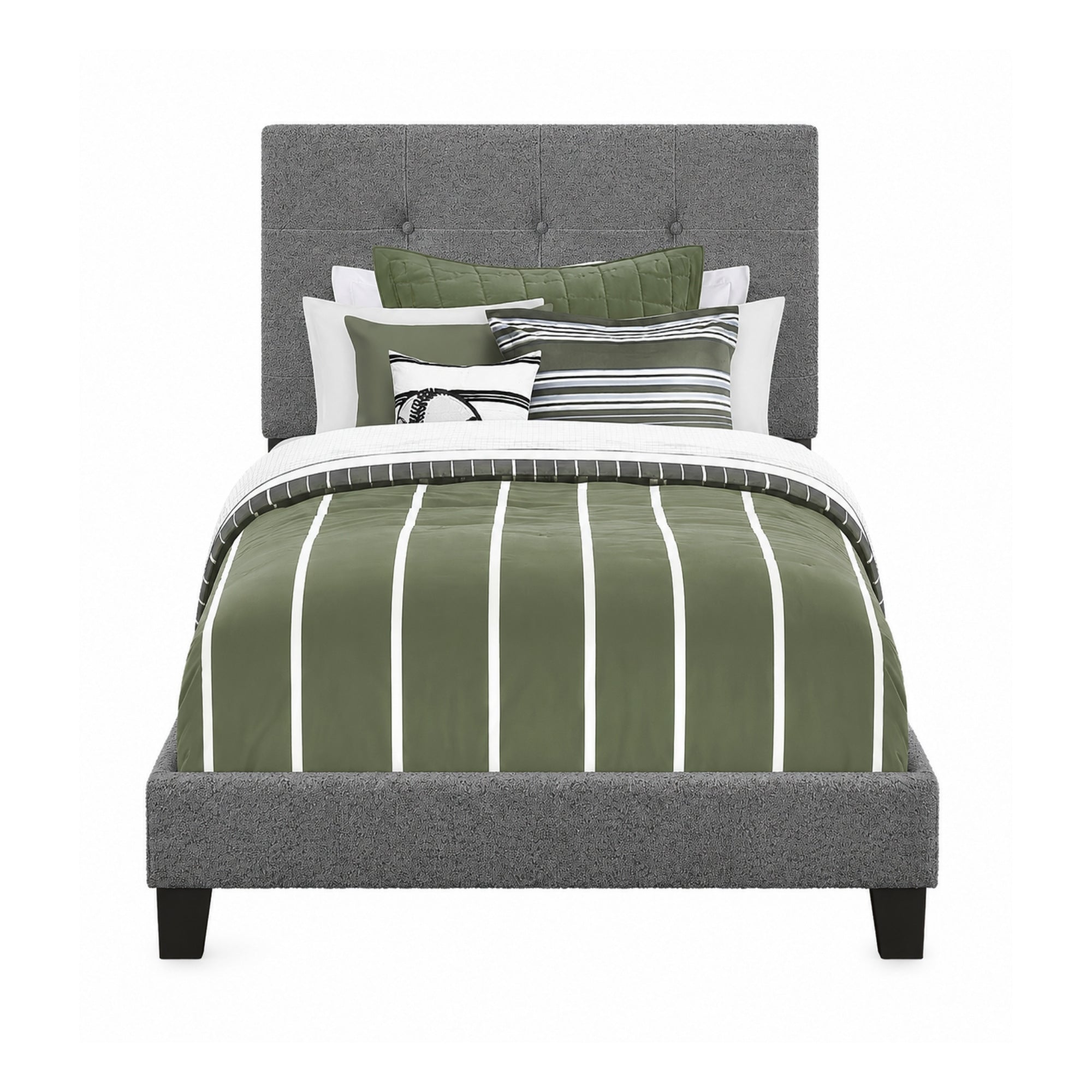 Grey Bouclé Tufted Twin Bed Frame