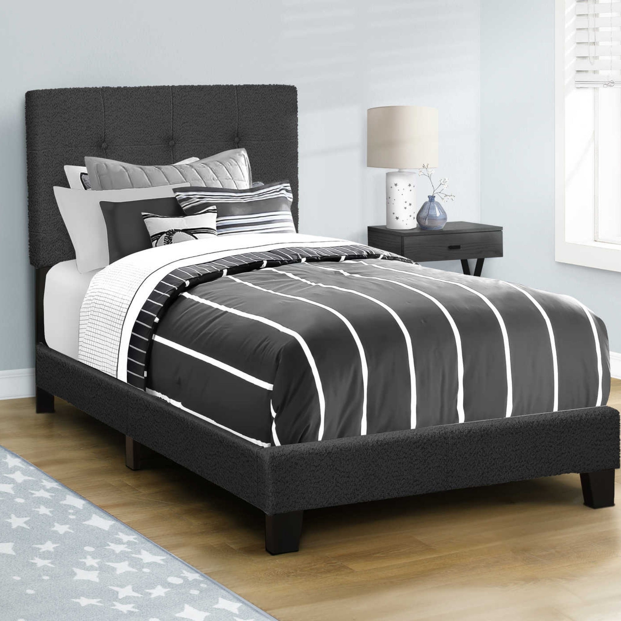 Black Bouclé Tufted Twin Bed Frame