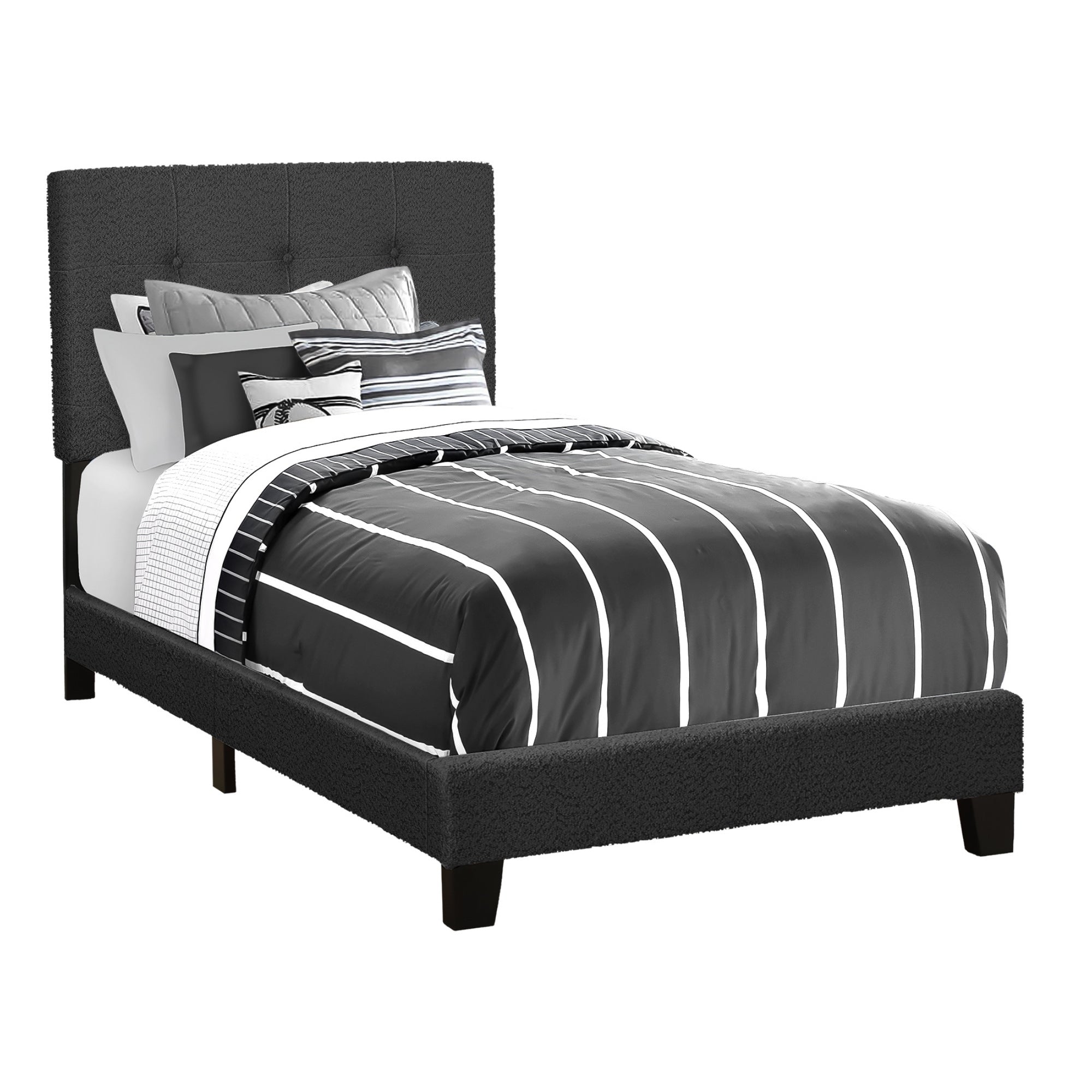 Black Bouclé Tufted Twin Bed Frame