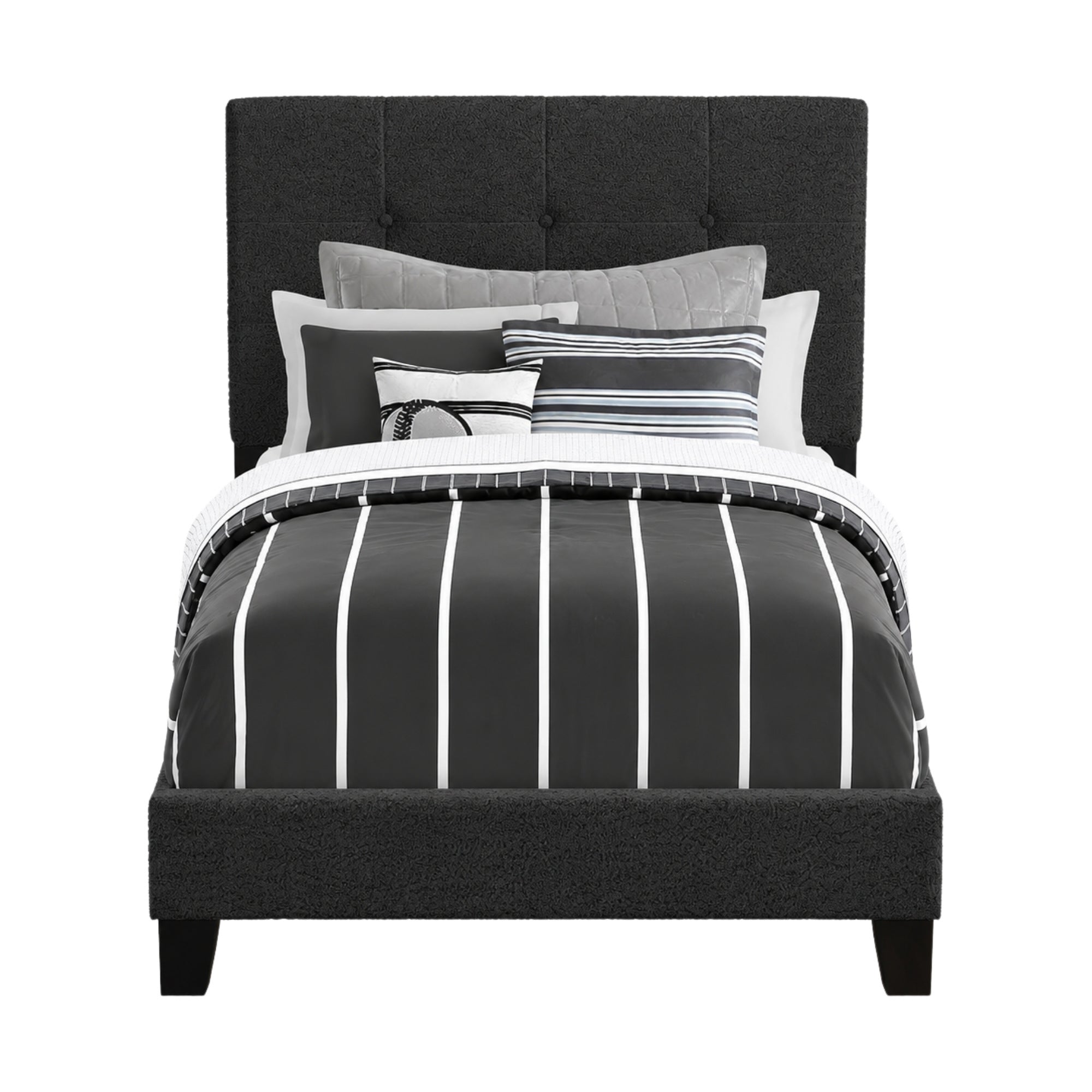 Black Bouclé Tufted Twin Bed Frame