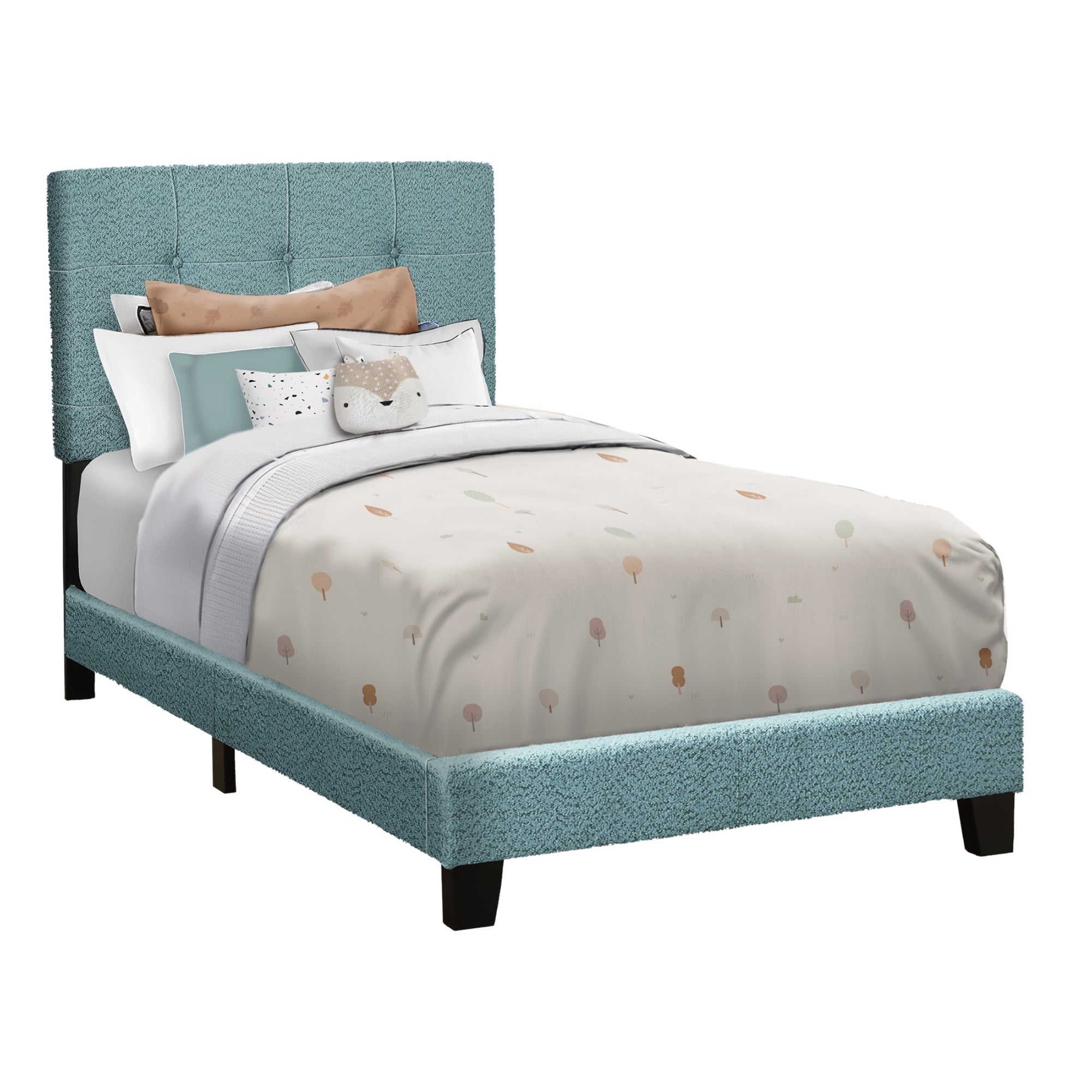 Light Blue Bouclé Tufted Twin Bed Frame