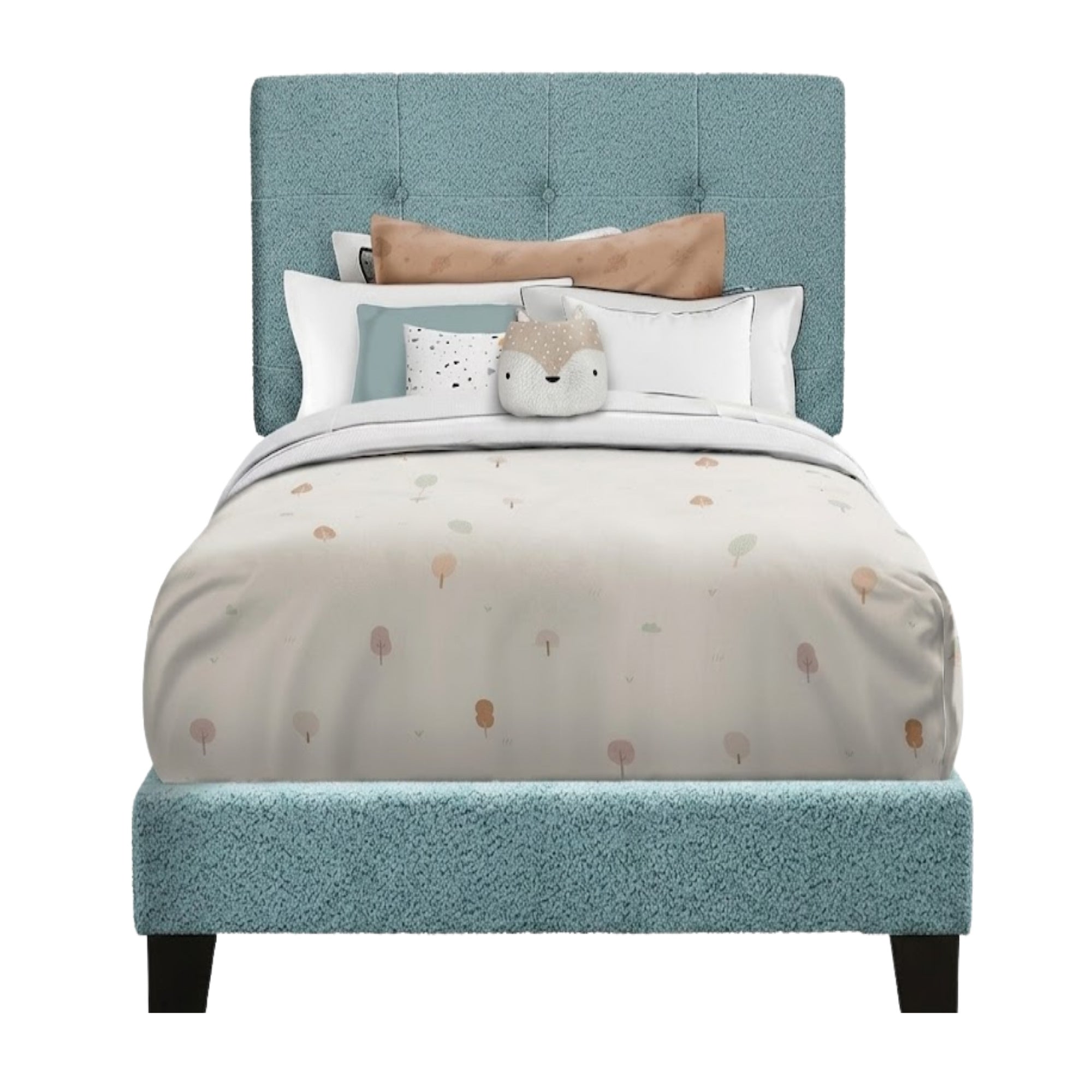 Light Blue Bouclé Tufted Twin Bed Frame