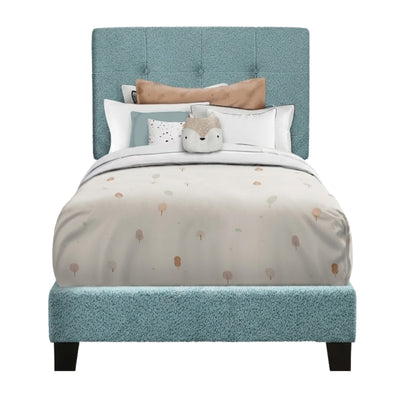 Light Blue Bouclé Tufted Twin Bed Frame