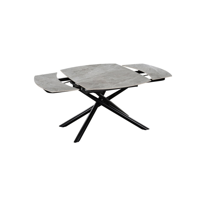 MAZ Crescent Sintered Stone Extending Dining Table with swivel extension, angled view showcasing sleek modern design and sturdy construction.