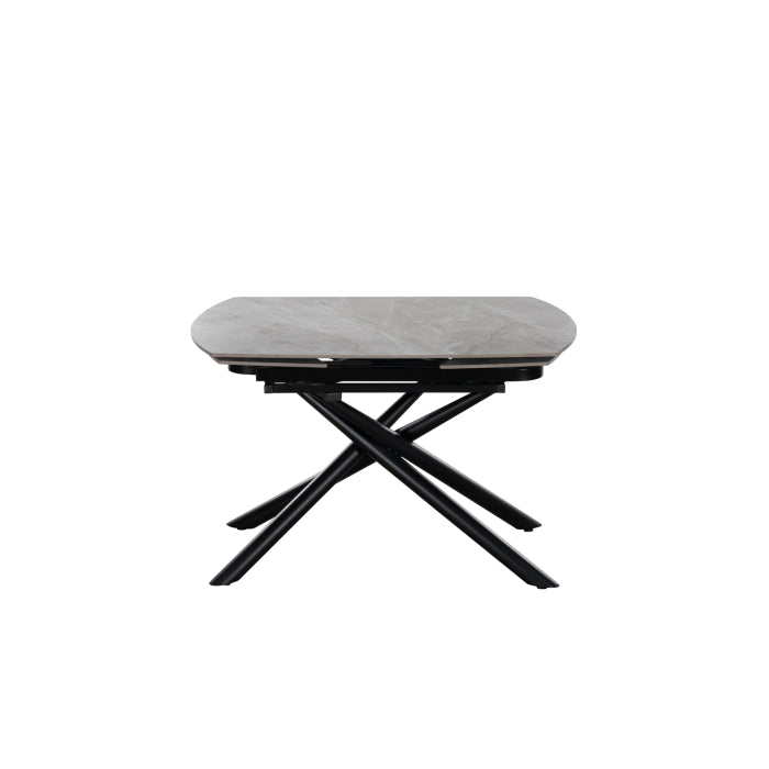 MAZ Crescent Sintered Stone Extending Dining Table with closed swivel extension, modern design, natural stone surface, front view