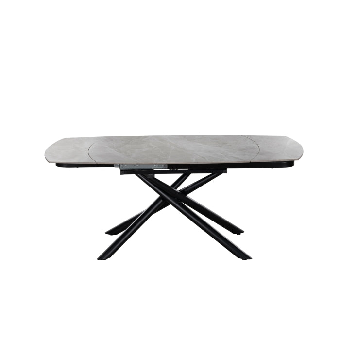 MAZ Crescent Sintered Stone Extending Dining Table with open extension, showcasing sleek design and natural stone surface.