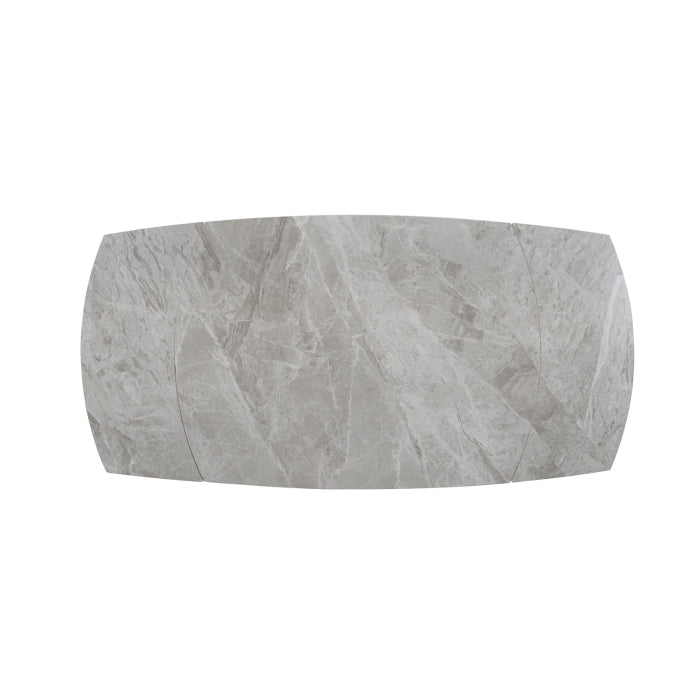 MAZ Crescent Sintered Stone Extending Dining Table with open tabletop and swiveling extension, showcasing sleek modern design.