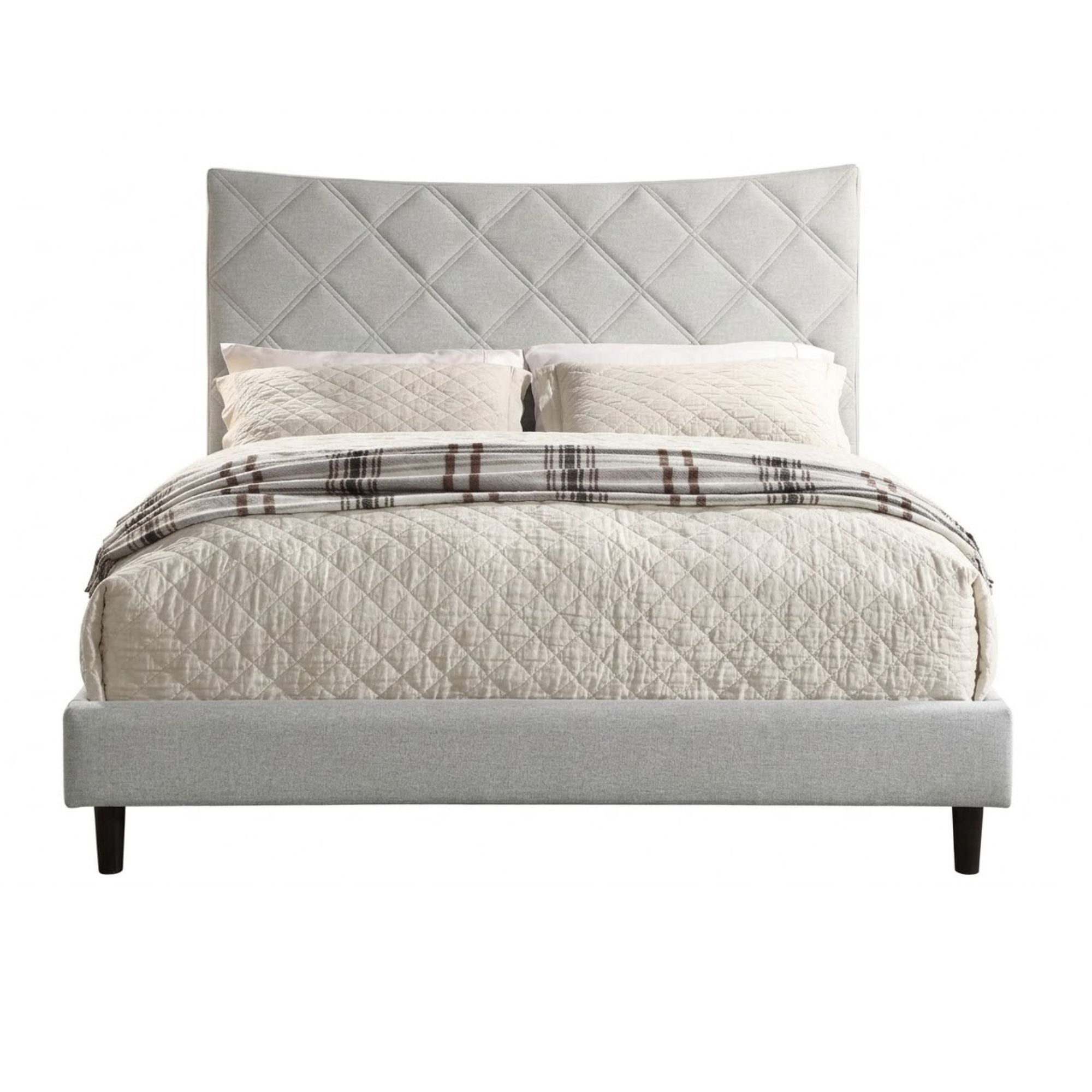 Beige Rosemary Collection platform bed by M.A.F with a modern, sleek design and a sturdy wooden frame.