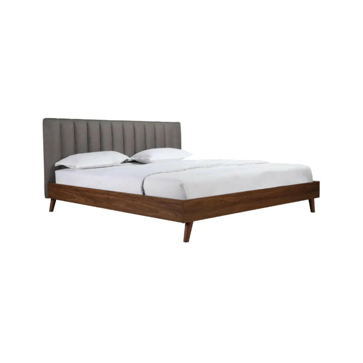 MAZ Sasha Collection platform bed in gray, featuring a modern design with a sturdy frame and clean lines, shown in the image.